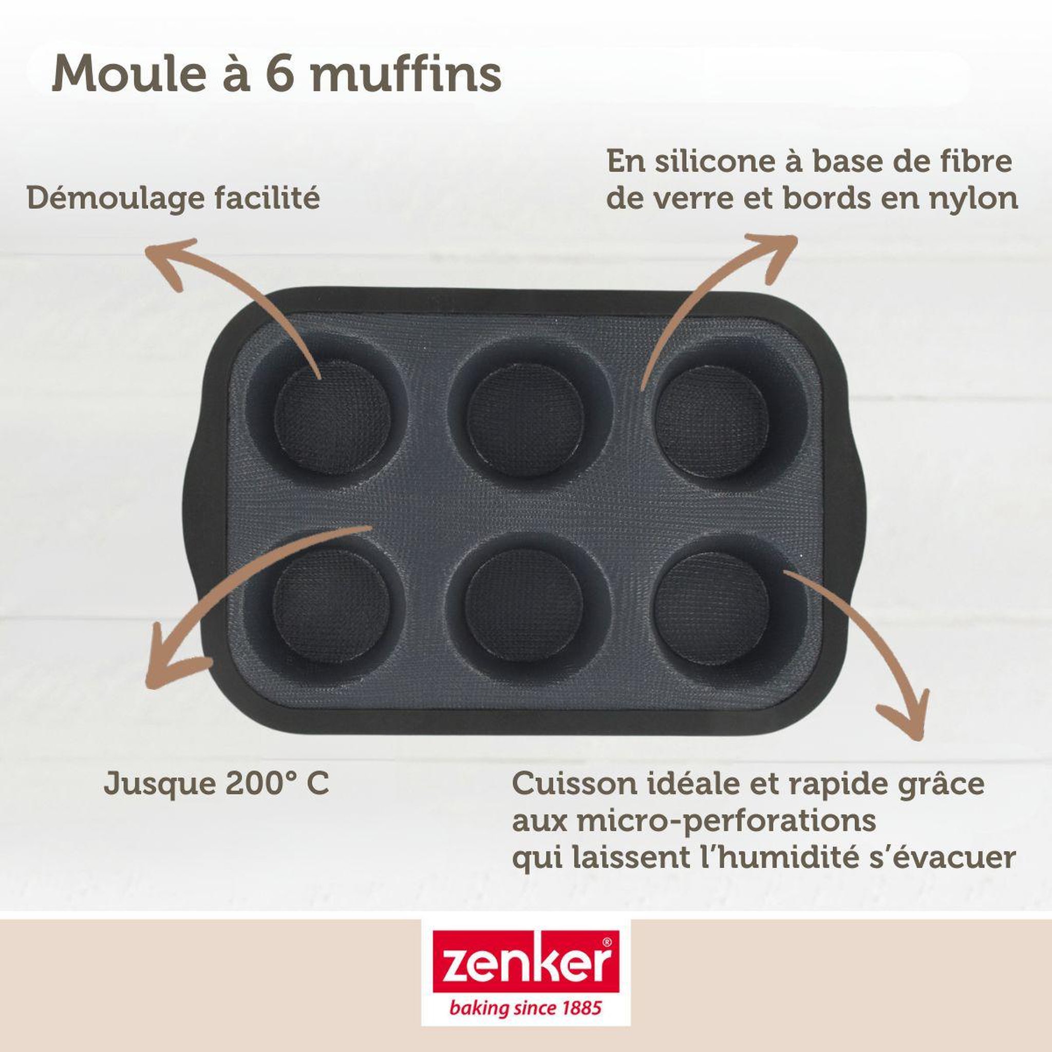 Voir la diapositive 6 : ZENKER Moule à muffins 6 empreintes 28 x 18 cm Zenker Silicone fibre de verre