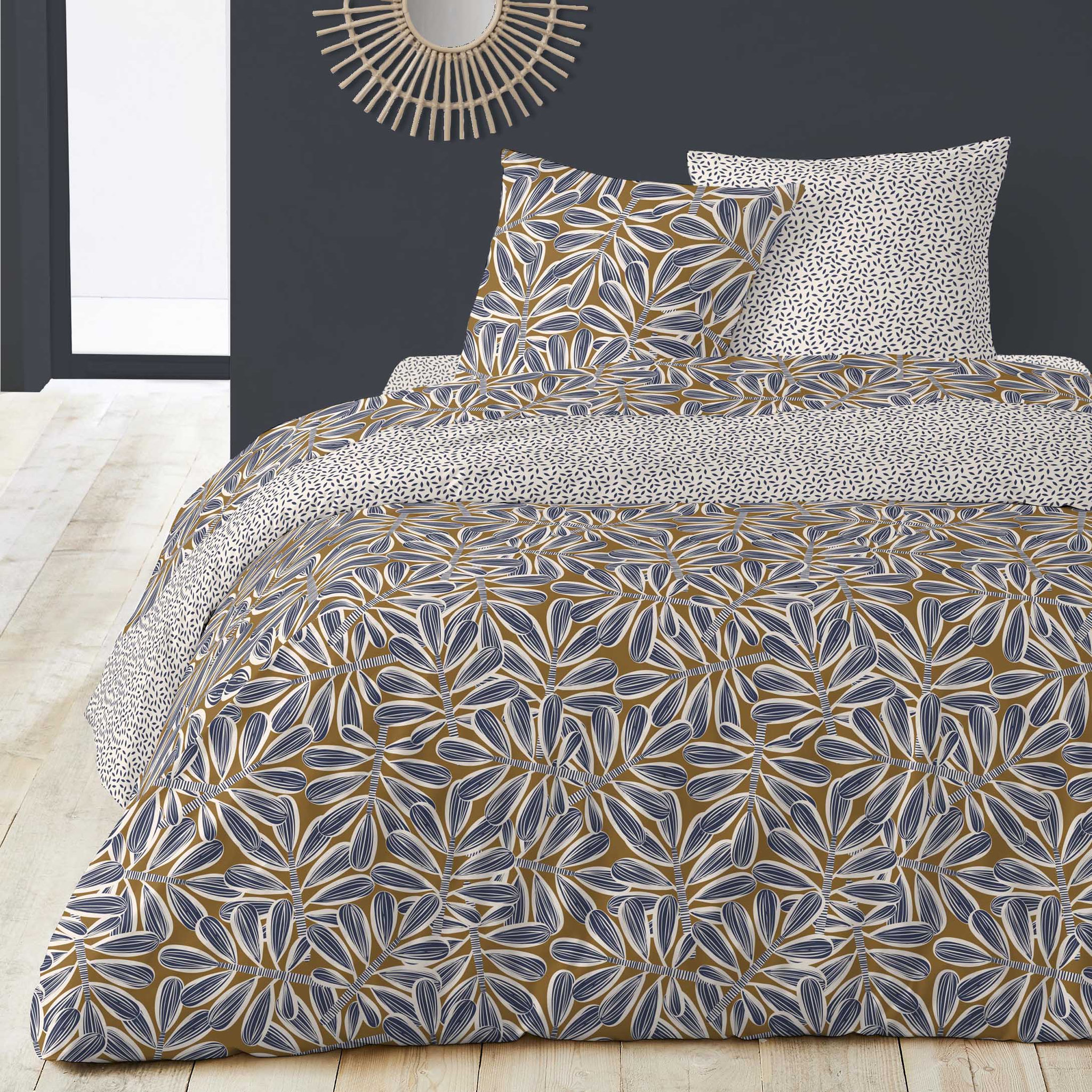 Parure housse de couette en coton motif feuille ELISA