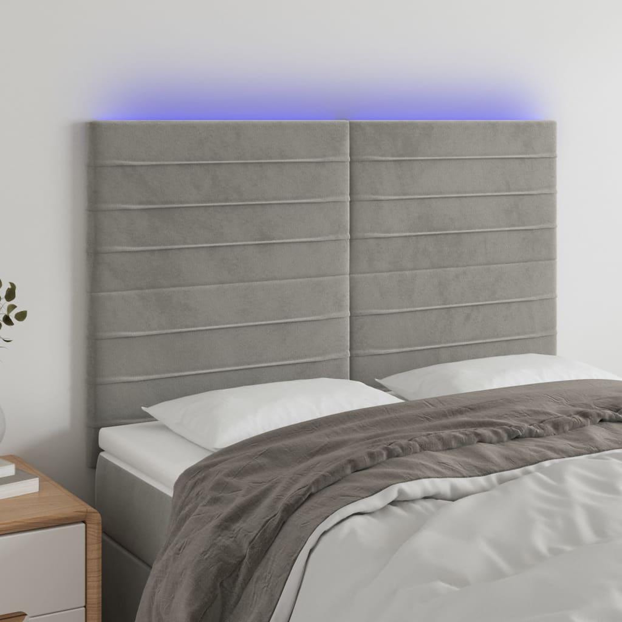 Voir la diapositive 1 : VIDAXL Tete de lit a LED Gris clair 144x5x118/128 cm Velours