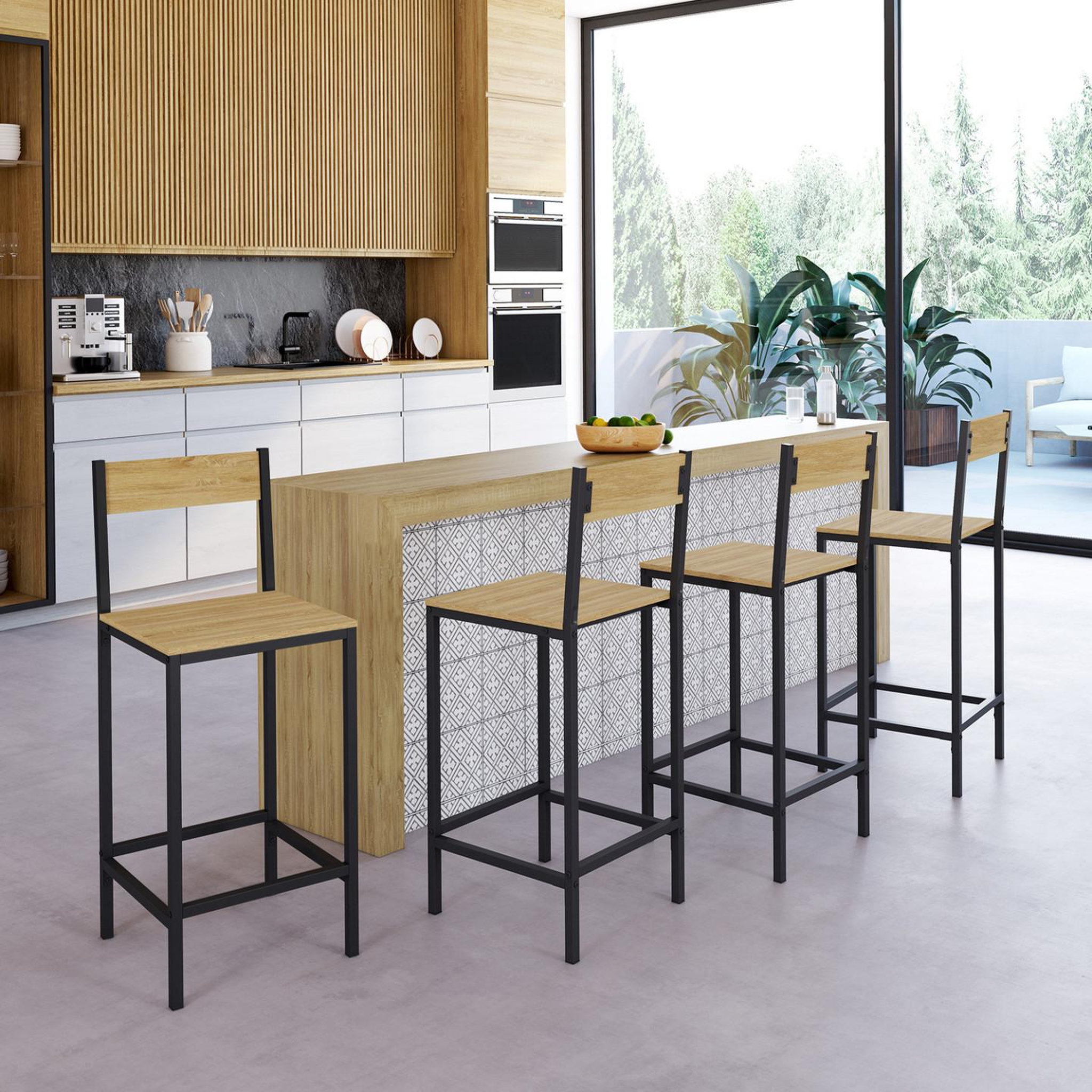 Voir la diapositive 2 : ID MARKET Lot de 4 tabourets de bar detroit avec dossier chaise de cuisine design industriel