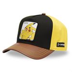CAPSLAB Casquette trucker en sergé de coton et visière en PU Pokemon Pikachu. Coloris disponibles : Jaune
