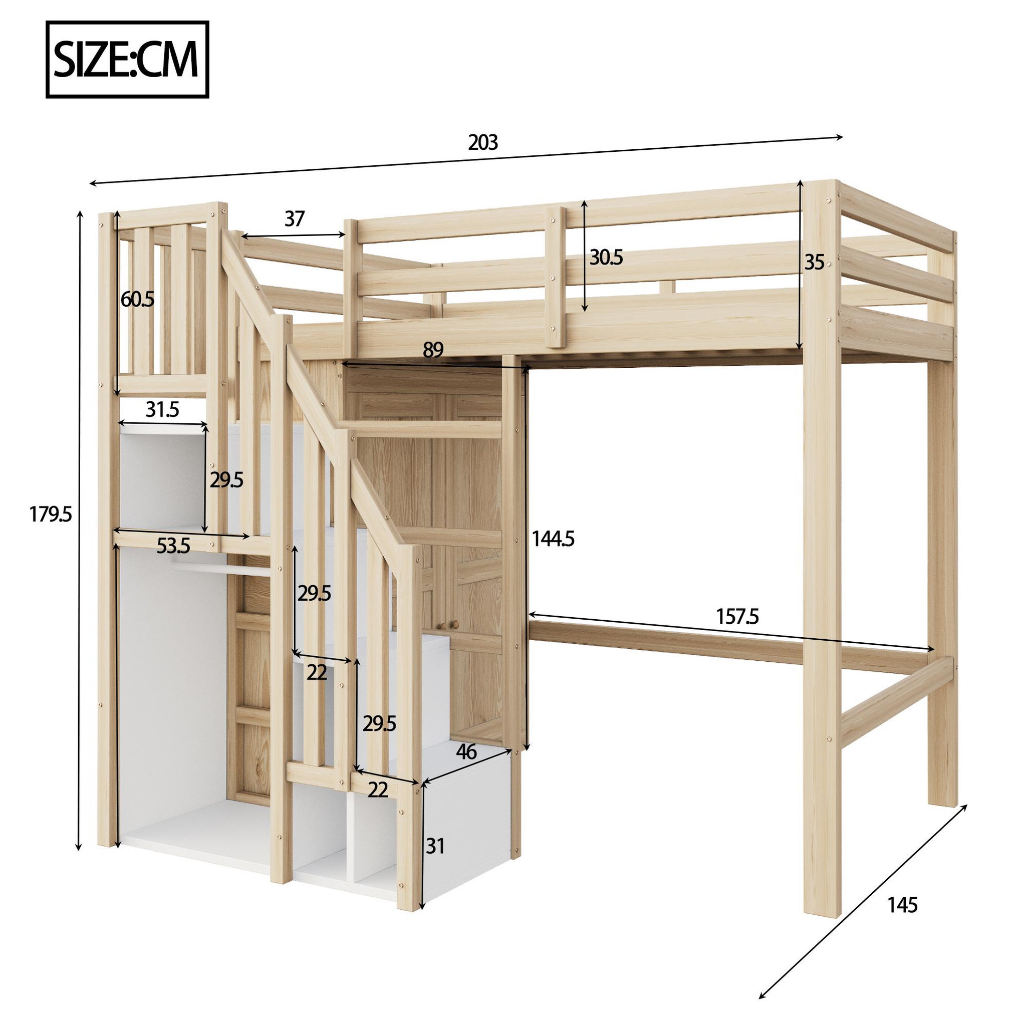 Voir la diapositive 3 : MERAX Lit mezzanine 90x200 cm coloris naturel+blanc bois massif