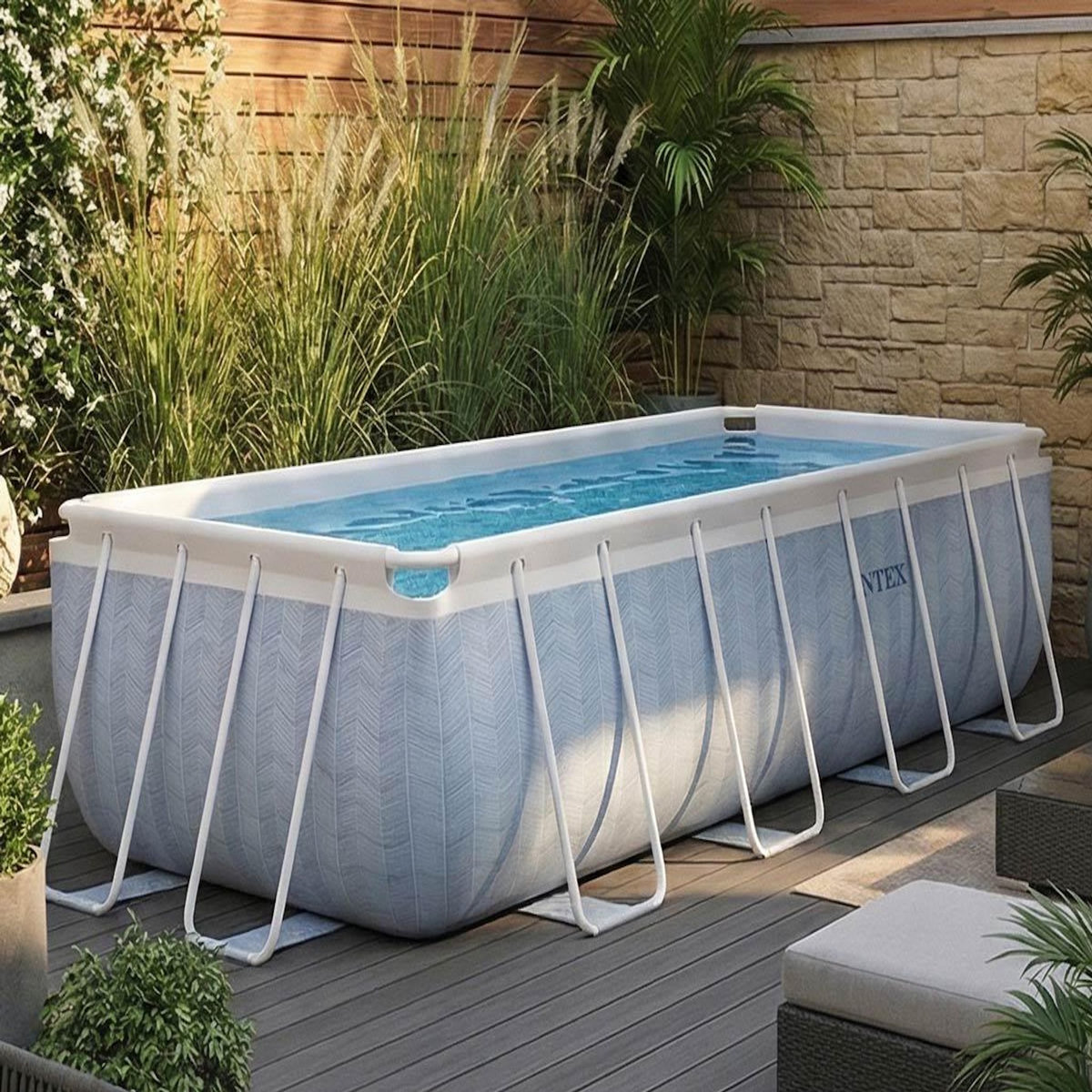 INTEX Piscine tubulaire Chevron rectangulaire 4,00 x 2,00 x 1,00 m - Intex