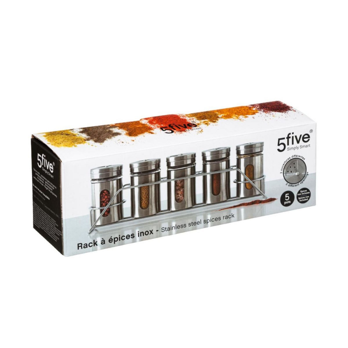 Rack avec 5 pots à épices en inox