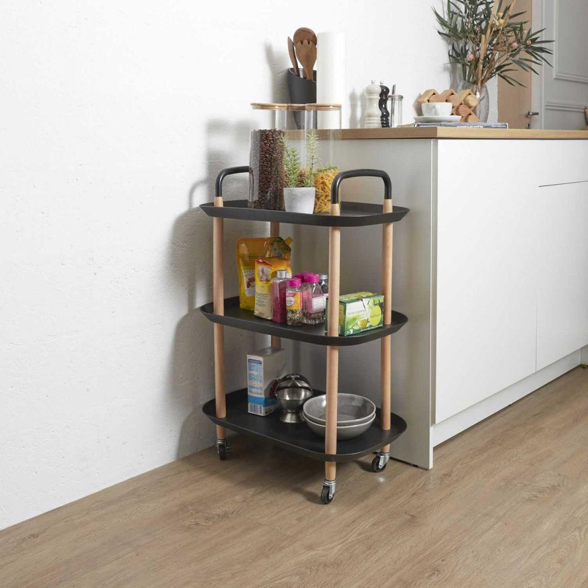Voir la diapositive 3 : The Home Deco Factory Desserte de cuisine 3 niveaux  kaleo  81cm noir