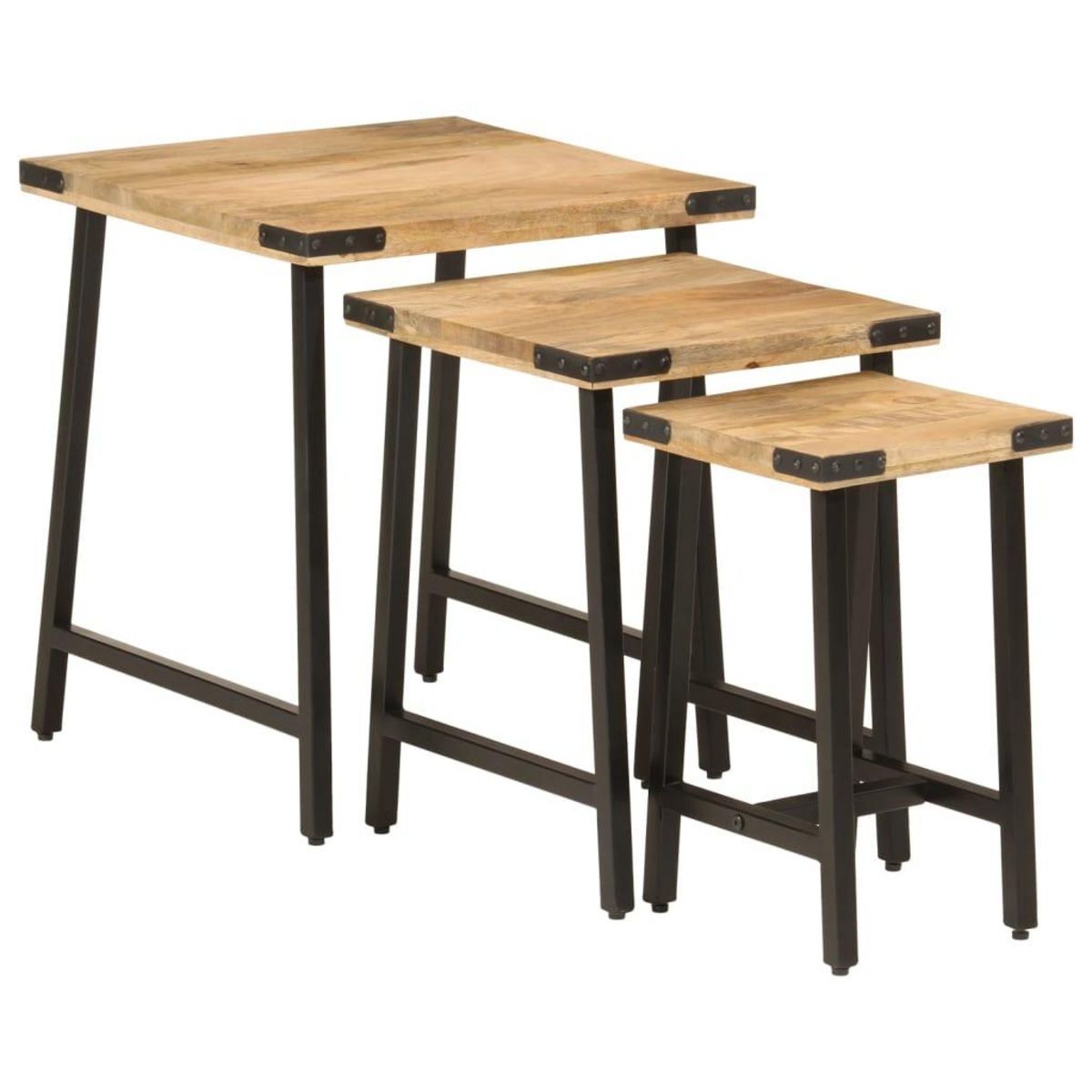 VIDAXL Tables basses gigognes 3 pcs bois massif de manguier et fer