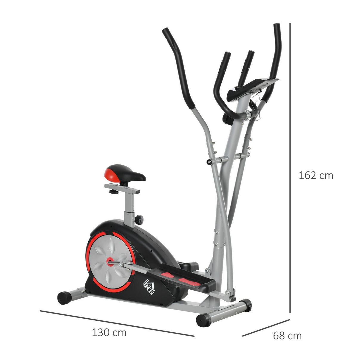 HOMCOM Vélo elliptique vertical vélo d'appartement 2 en 1 écran LCD multifonction hauteur & résistance réglable acier ABS gris rouge noir