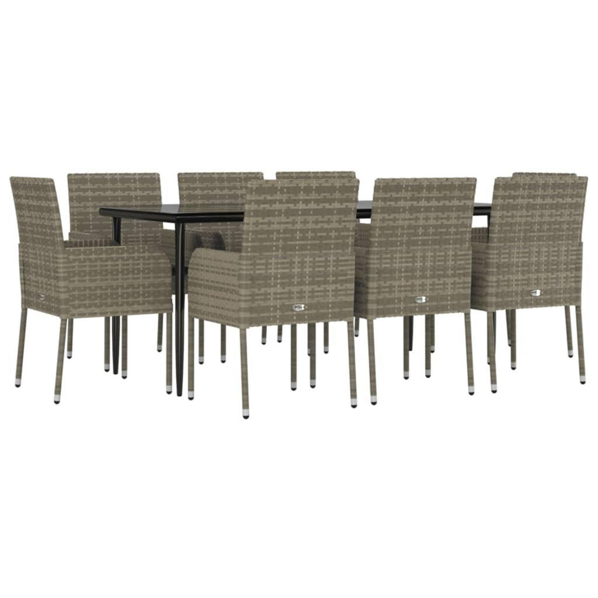 VIDAXL Ensemble a manger de jardin 9pcs et coussins noir et gris