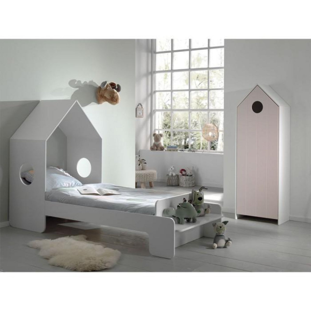 Paris Prix Pack - Lit Cabane Enfant & Armoire  Casami  Blanc & Rose