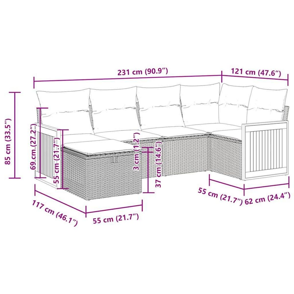 VIDAXL Salon de jardin 6 pcs avec coussins noir resine tressee