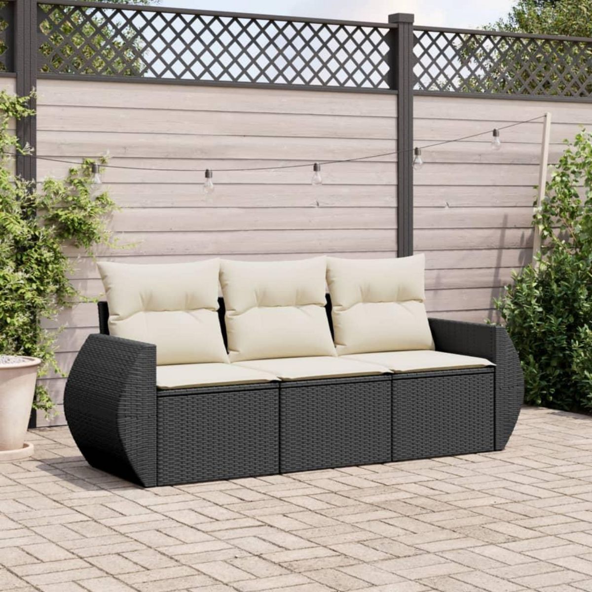 VIDAXL Salon de jardin 3 pcs avec coussins noir resine tressee