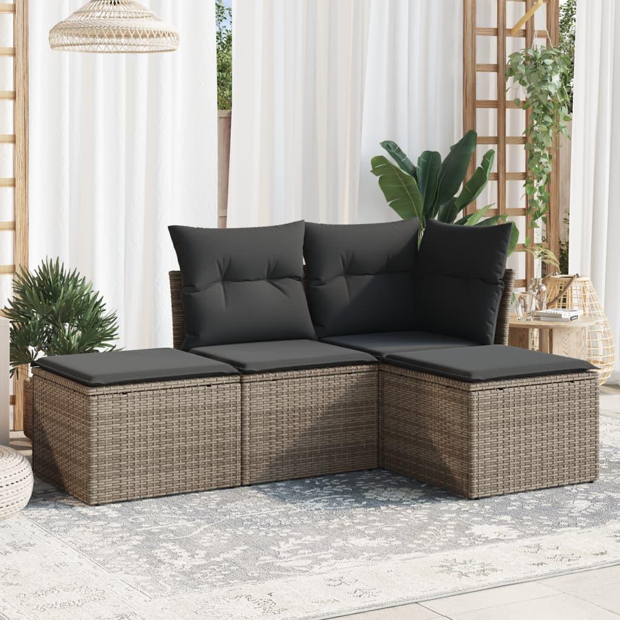 VIDAXL Salon de jardin 4 pcs avec coussins gris resine tressee