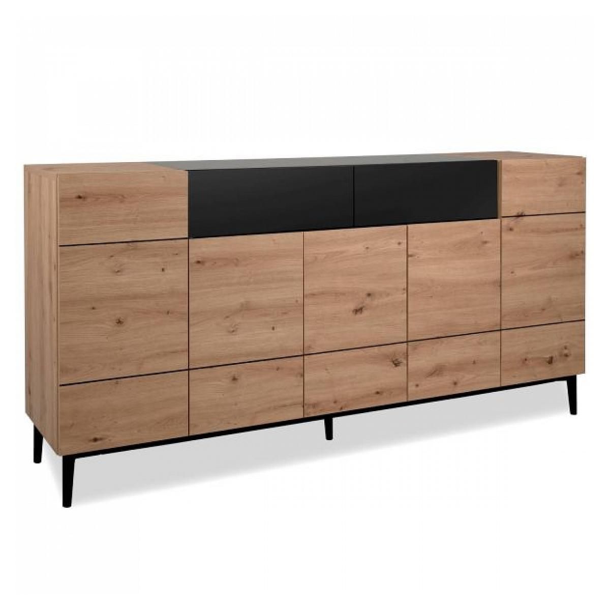 HomeStyle4U Buffet Commode en Bois de Chêne Noir Naturel - Meuble de Salon Élégant et Fonctionnel