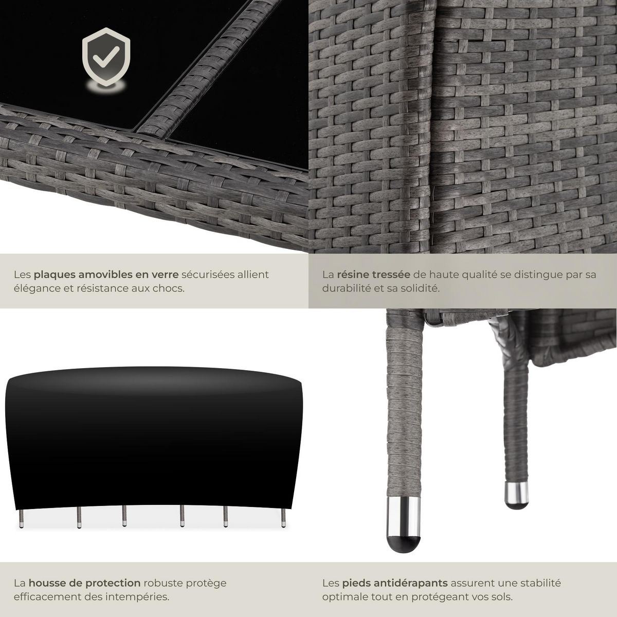 tectake Salon de jardin pour 6 personnes gris/blanc