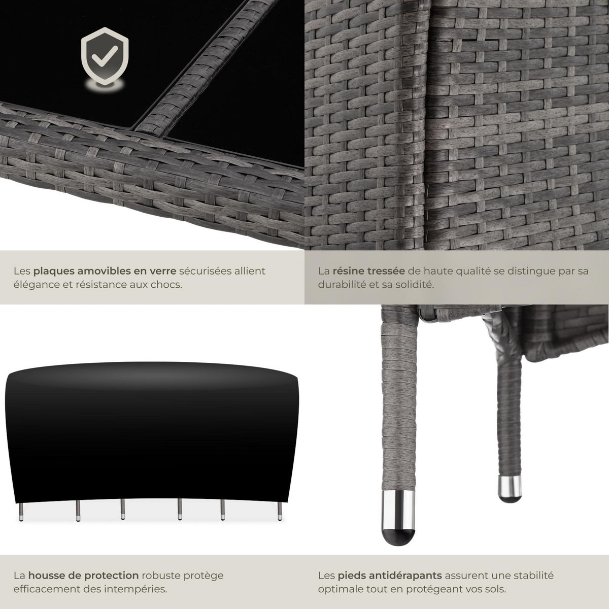 tectake Salon de jardin pour 6 personnes gris/blanc