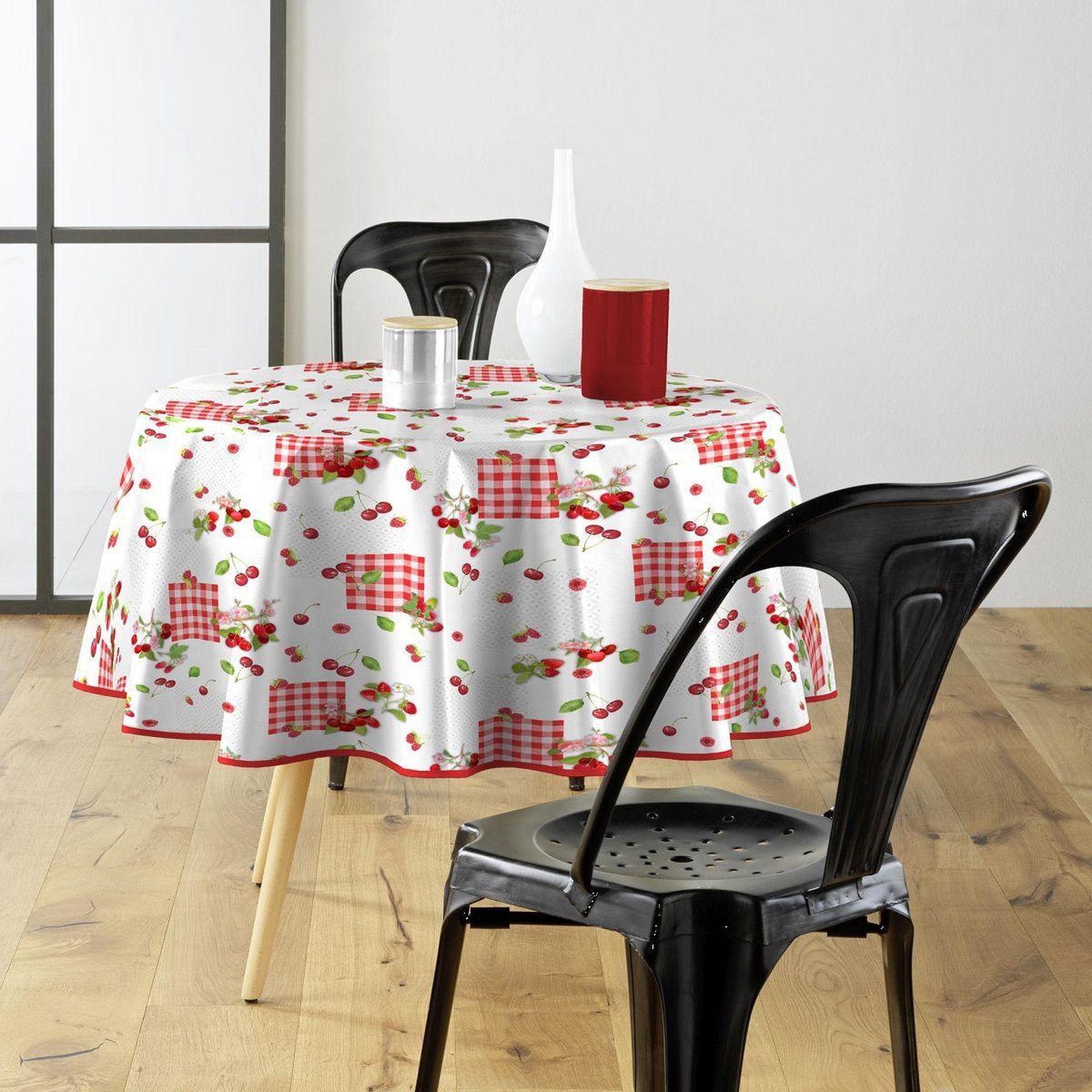 Douceur d'Intérieur Nappe Toile Cirée Ronde  Cerise  160cm Rouge