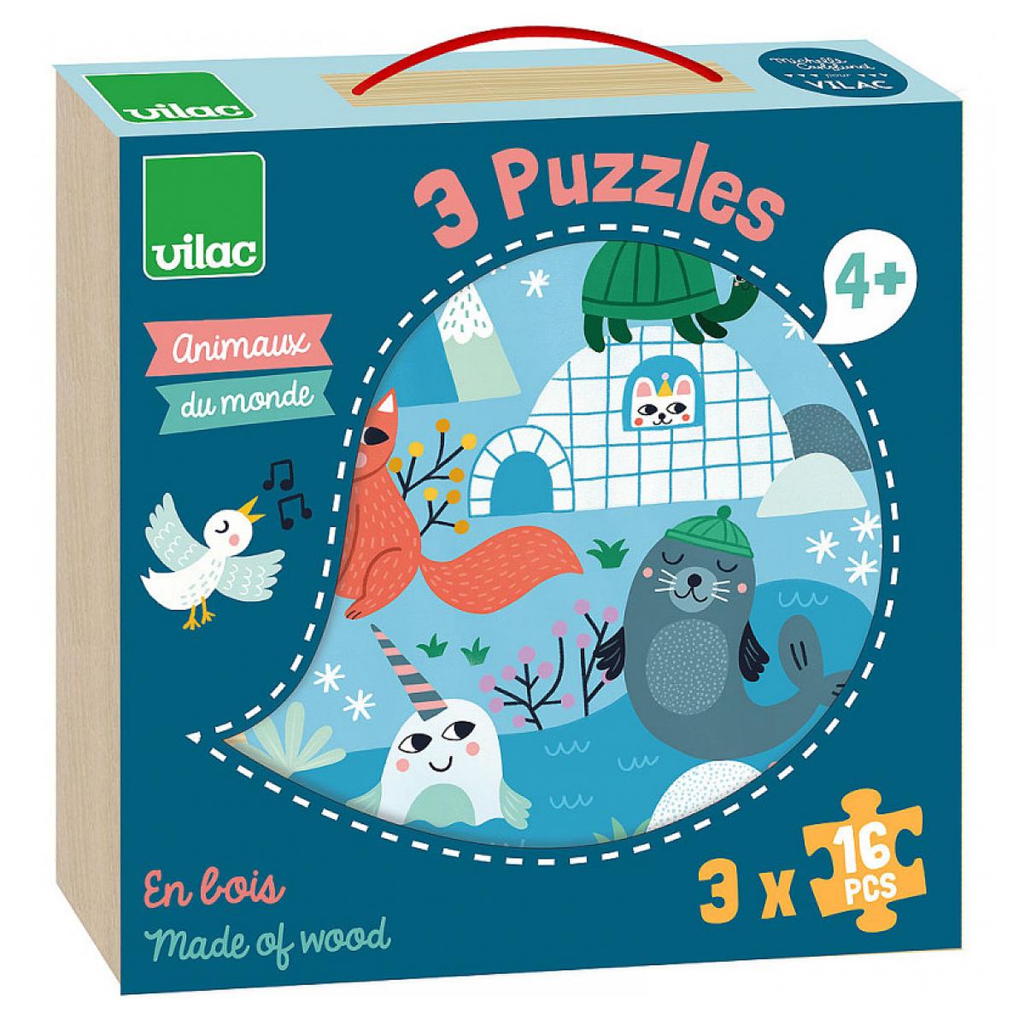 Vilac Coffret puzzles 3x16 pcs Animaux du monde