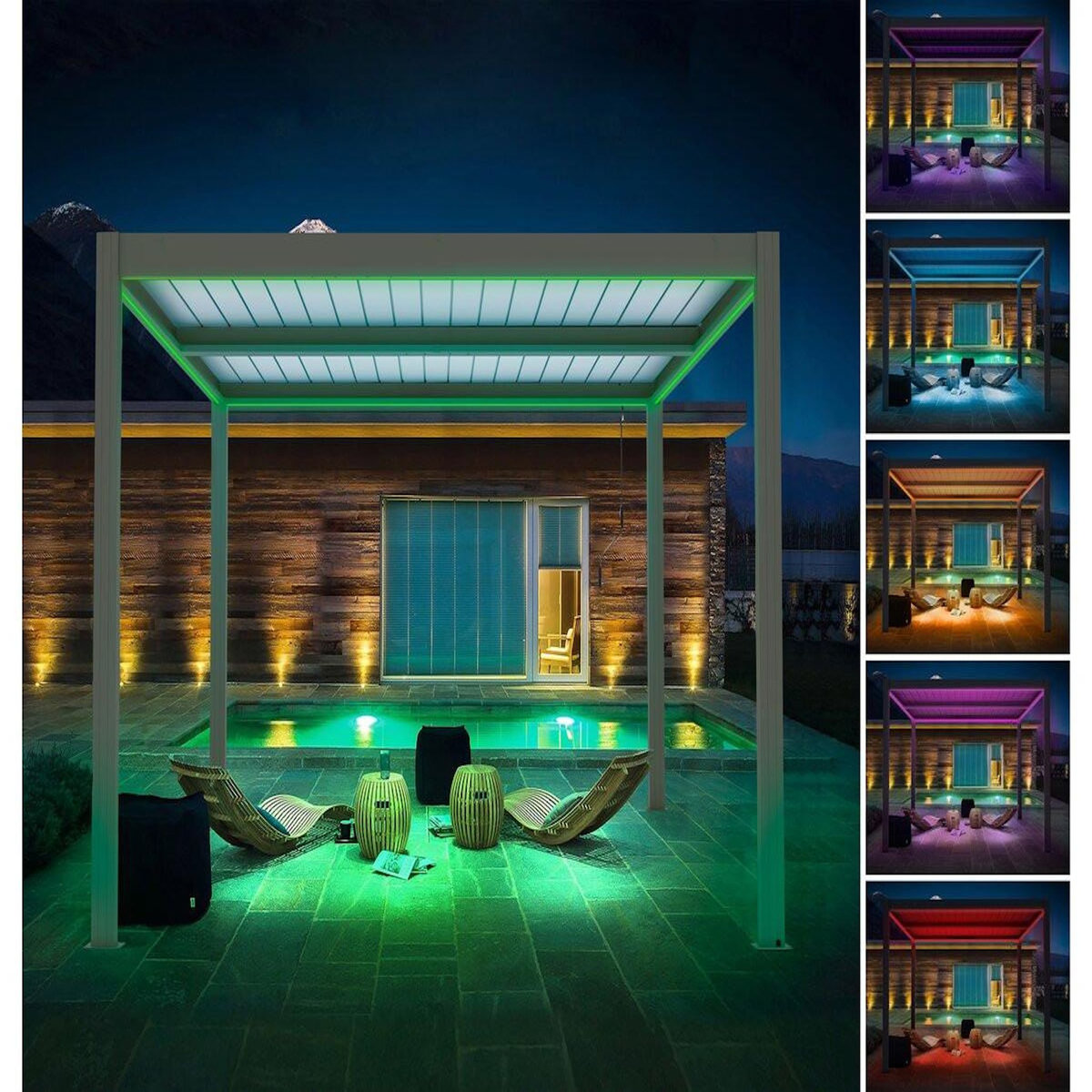 Habitat et Jardin Pergola bioclimatique avec led  Windsor premium  en aluminium 3 x 4 - Taupe