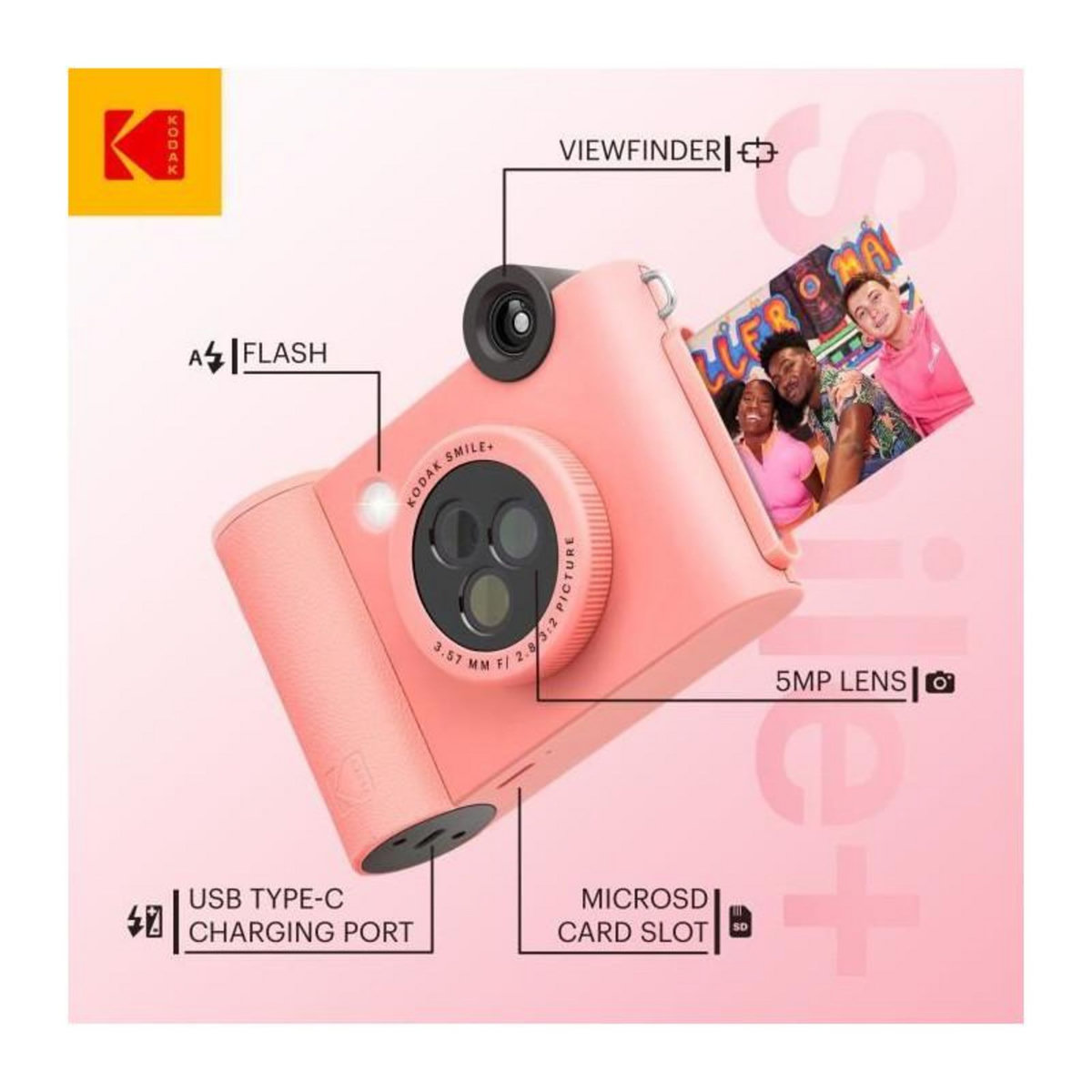 Kodak Appareil Photo numérique a Impression instantanée - KODAK - Smile+ - Rose