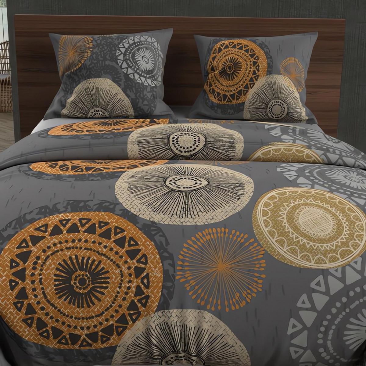 SOLEIL D'OCRE Parure housse de couette coton 57 fils MASSAI, par Soleil d'Ocre