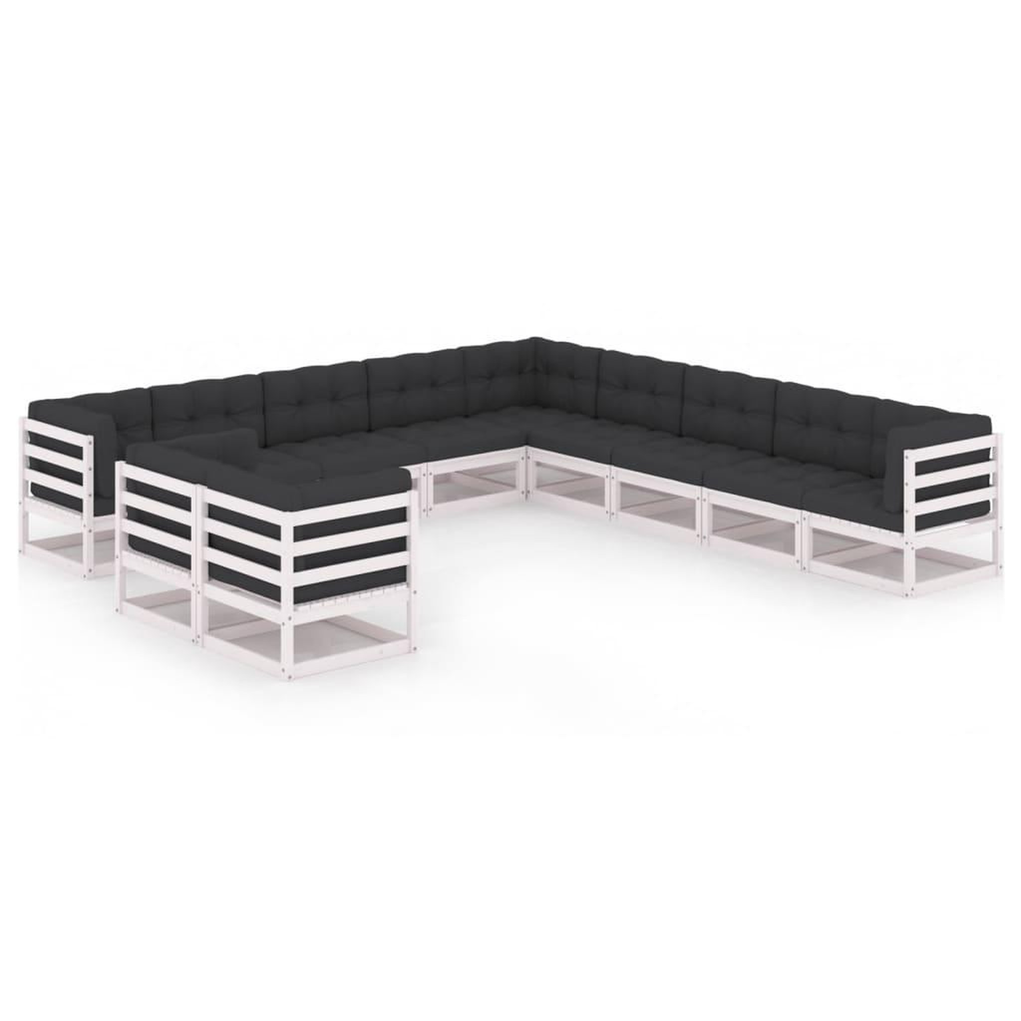Voir la diapositive 1 : VIDAXL Salon de jardin 11 pcs avec coussins Blanc Bois de pin massif