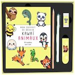 MON COFFRET DE DESSIN KAWAI - ANIMAUX. AVEC 1 LIVRE, 1 FEUTRE NOIR A POINTE FINE, 1 CRAYON, 1 GOMME ET 1 MARQUE-PAGES AIMANTE, Merci les livres