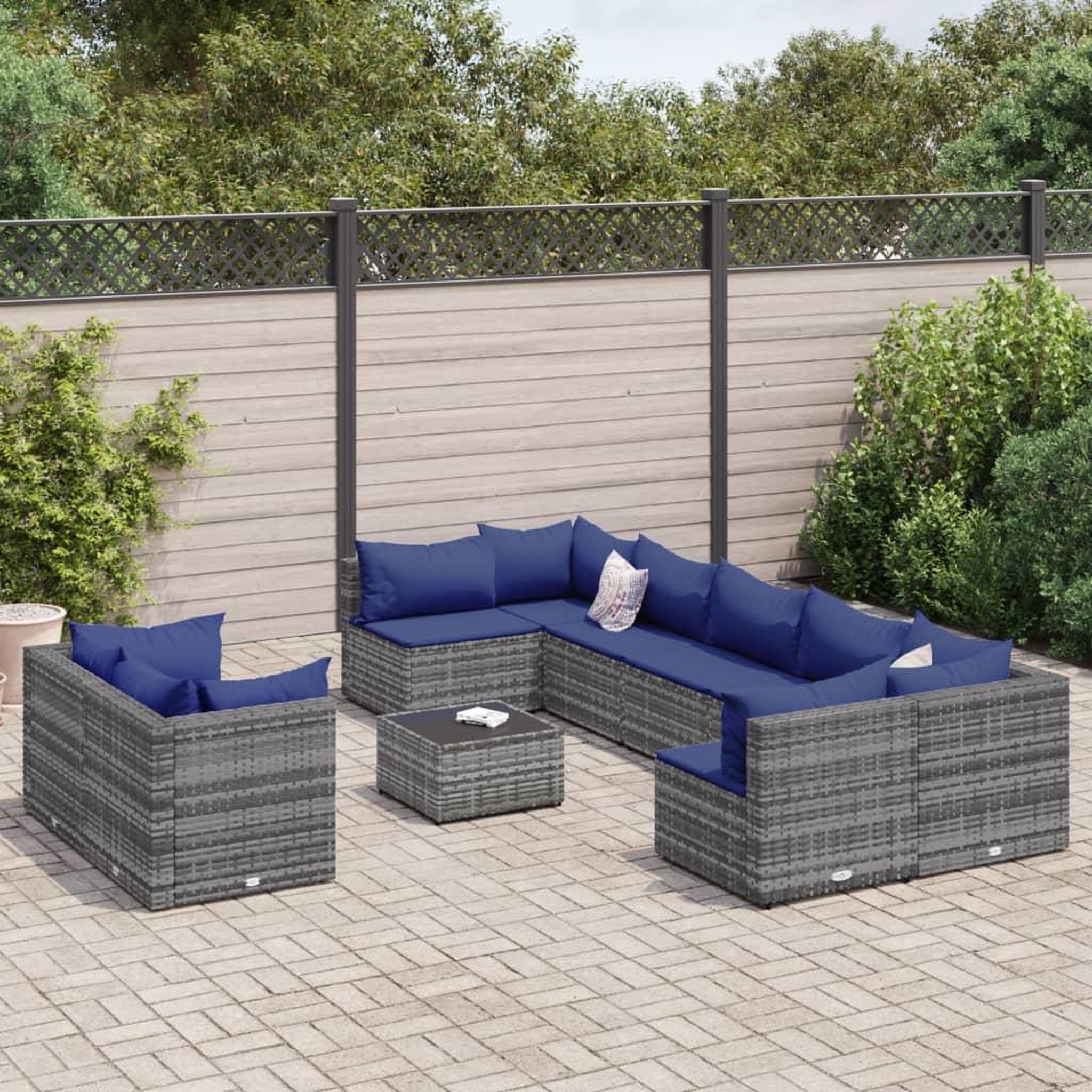 VIDAXL Salon de jardin avec coussins 10 pcs gris resine tressee