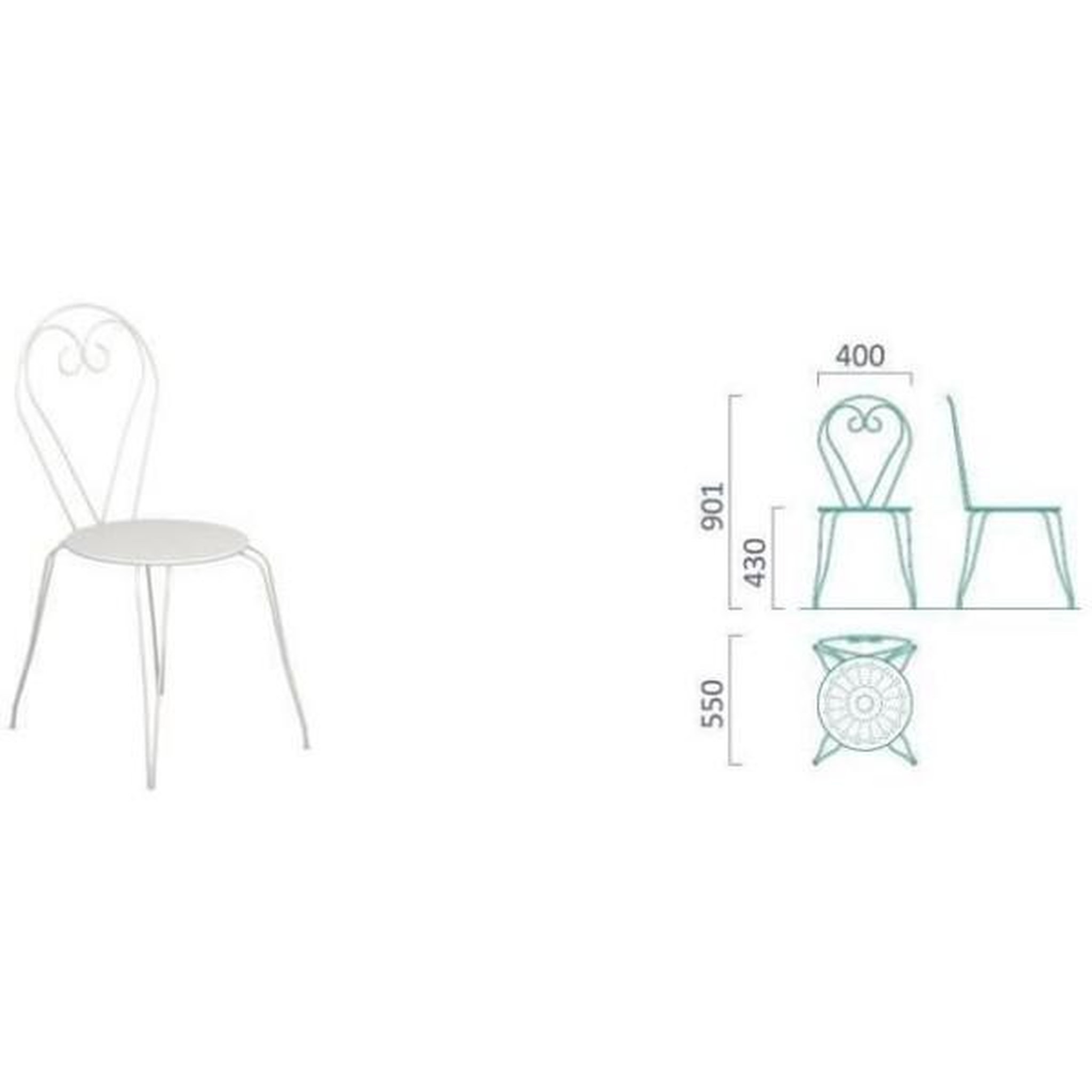 Voir la diapositive 2 : MARKET24 Chaises de jardin romantique empilable en fer forgé - Blanc - Lot de 4