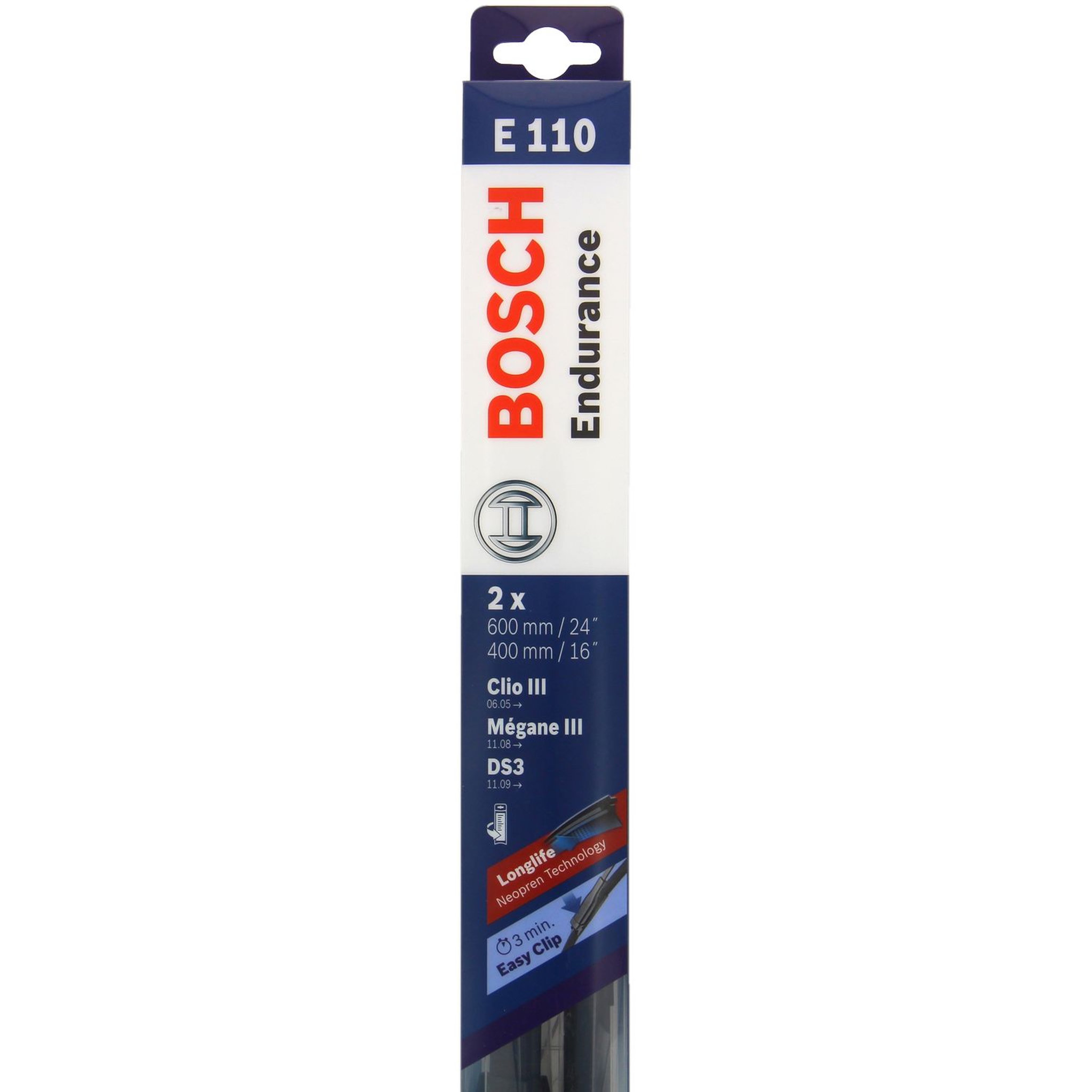 Voir la diapositive 1 : BOSCH Kit balai d'essuie-glace endurance BOSCH N°E110