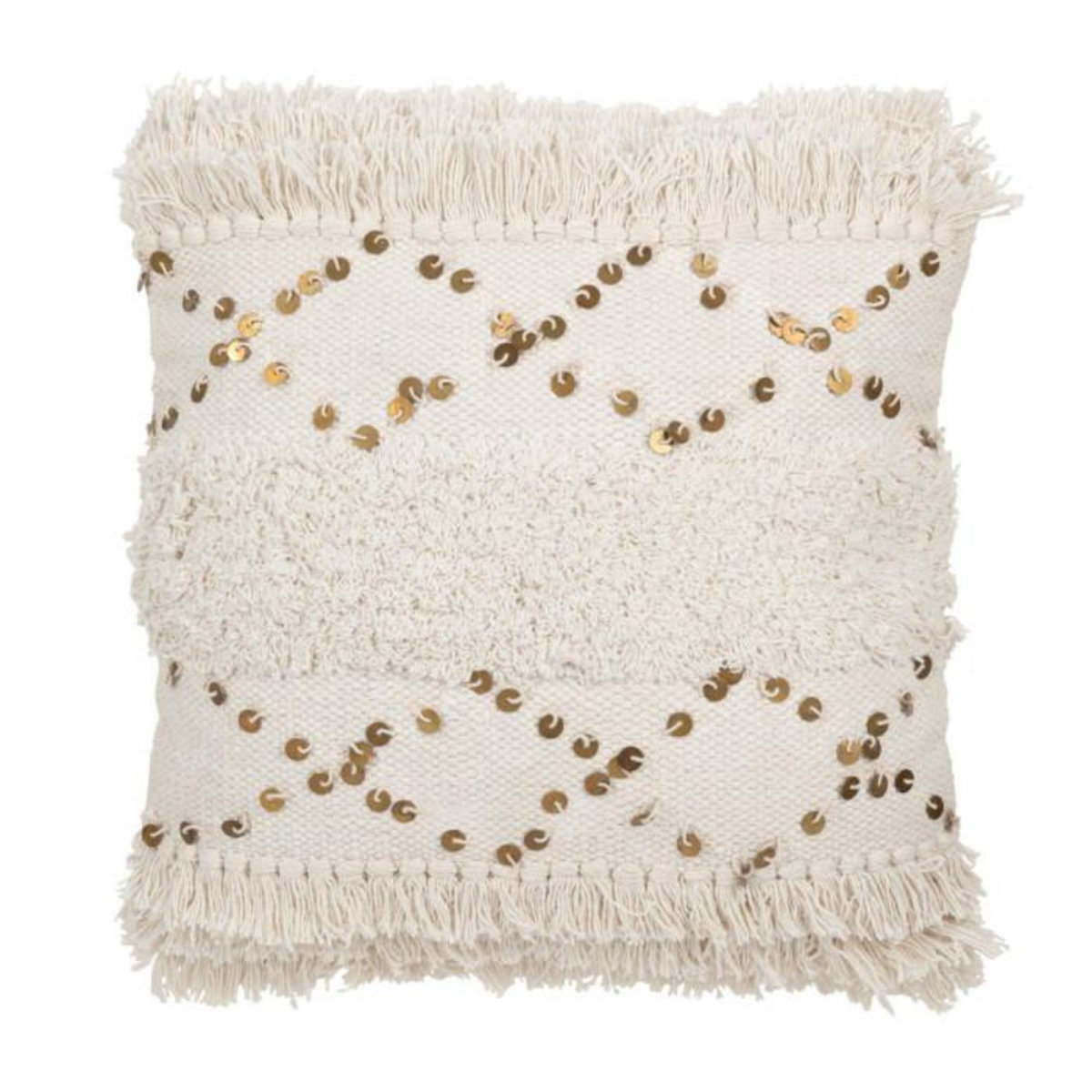 Paris Prix Coussin Tufté Franges & Sequins  Dubai  45x45cm Blanc