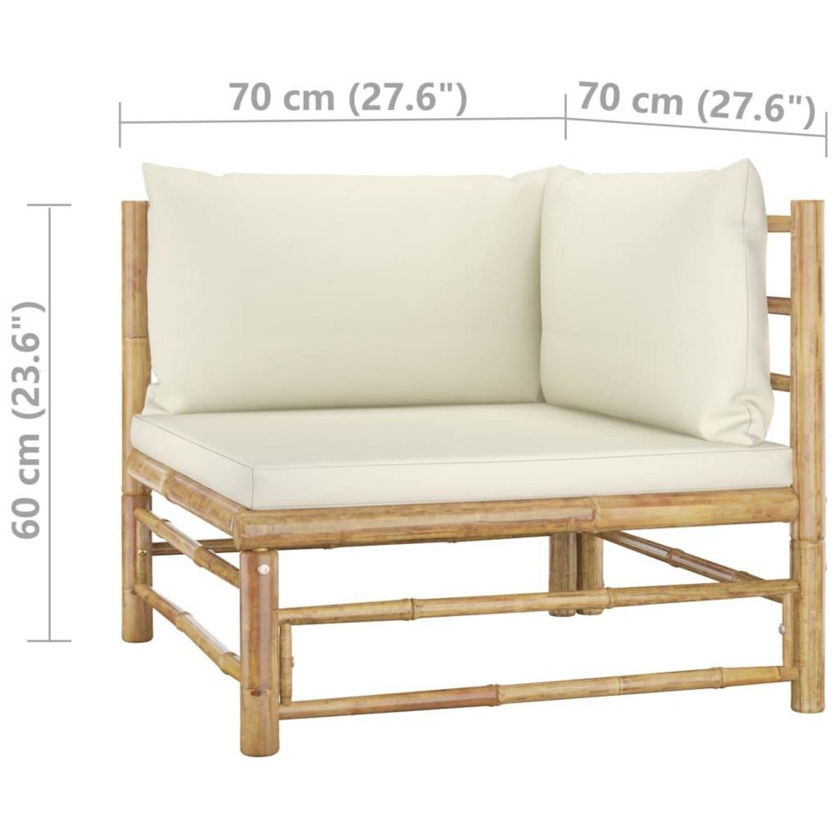 VIDAXL Canape d'angle de jardin avec coussins blanc creme Bambou