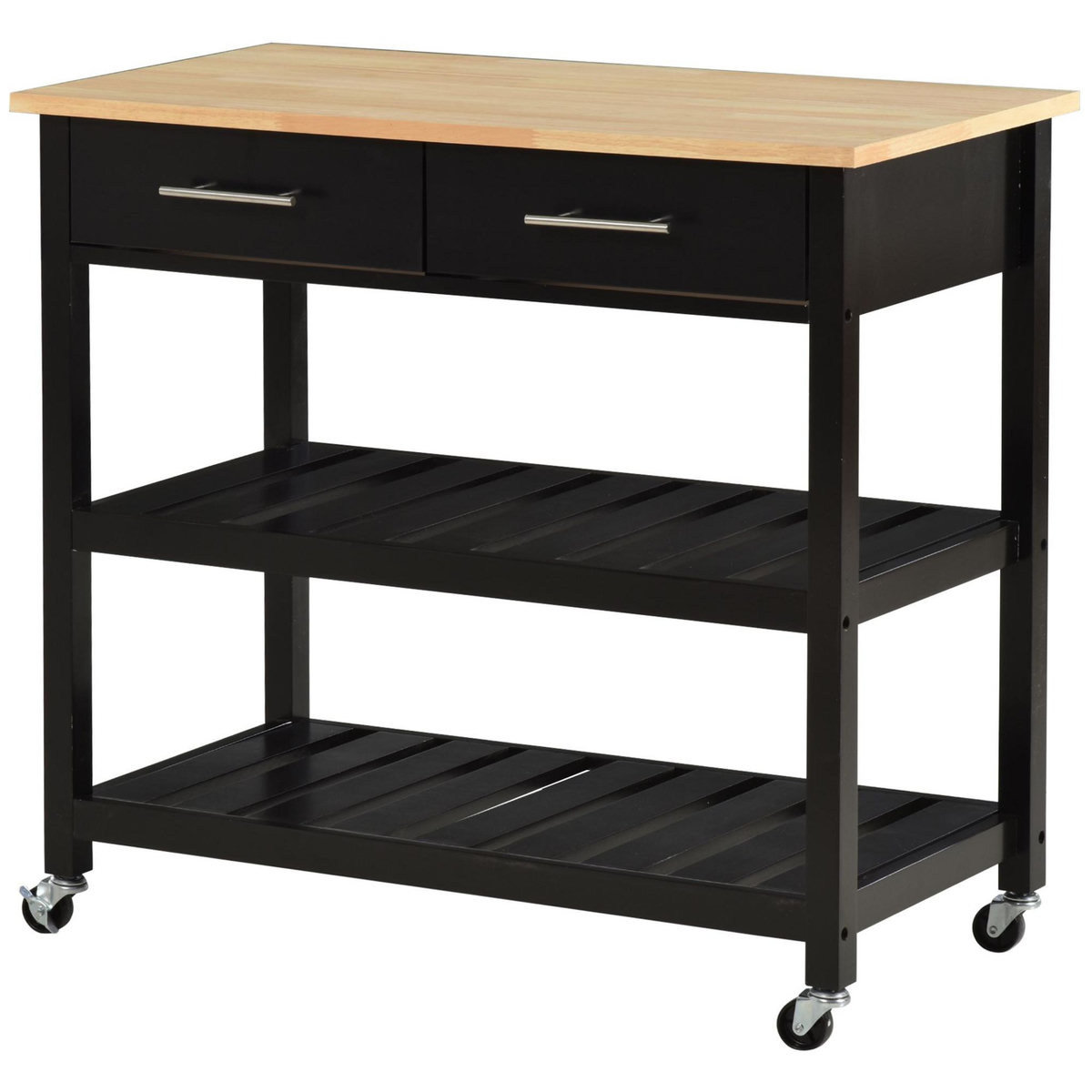 HOMCOM HOMCOM Chariot de service desserte de cuisine à roulettes 2 étagères 2 tiroirs noir bois naturel