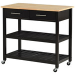 HOMCOM HOMCOM Chariot de service desserte de cuisine à roulettes 2 étagères 2 tiroirs noir bois naturel