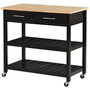Voir la diapositive 1 : HOMCOM HOMCOM Chariot de service desserte de cuisine à roulettes 2 étagères 2 tiroirs noir bois naturel
