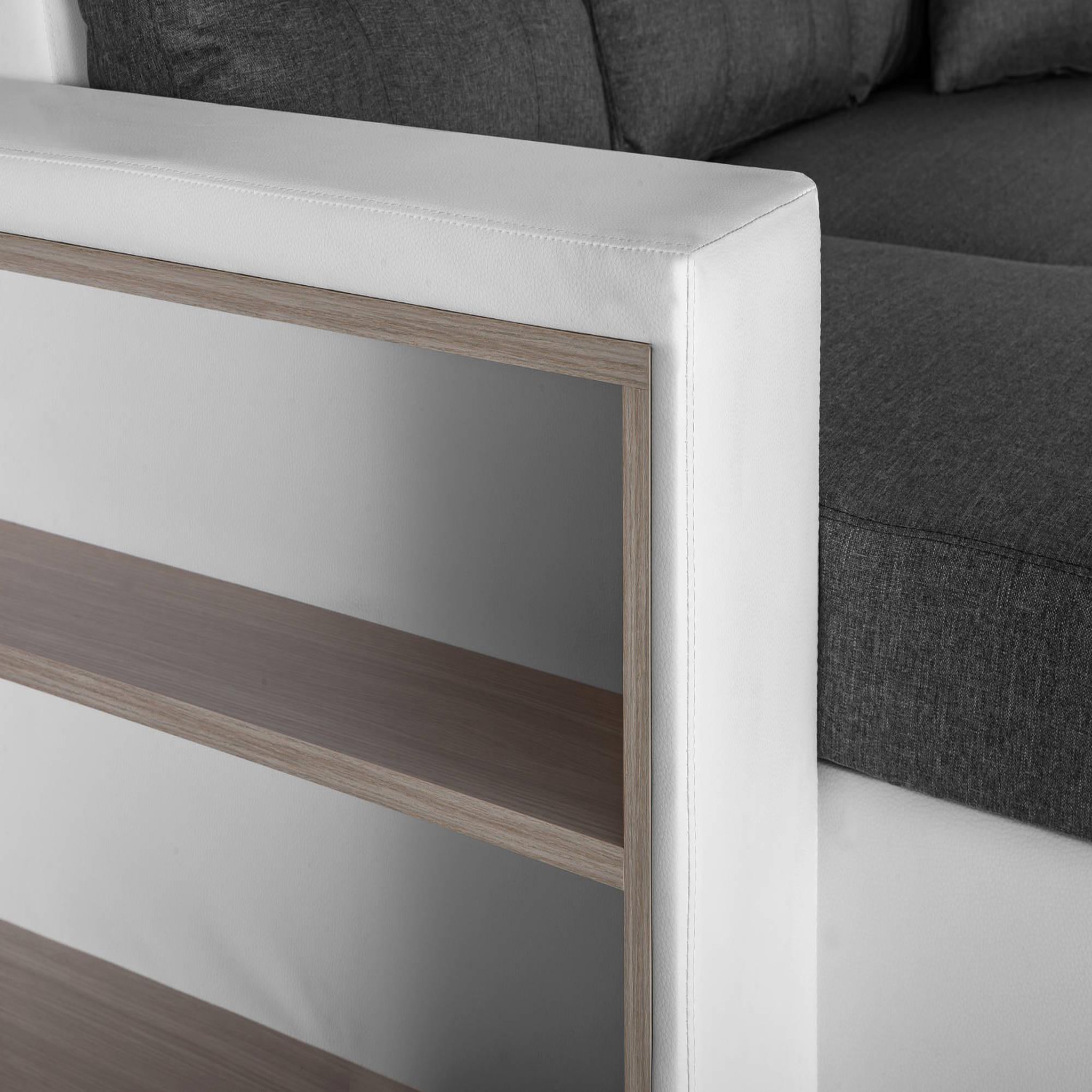 Voir la diapositive 5 : BEST MOBILIER California - canapé d'angle réversible - convertible avec coffre et étagère de rangement - en simili et tissu