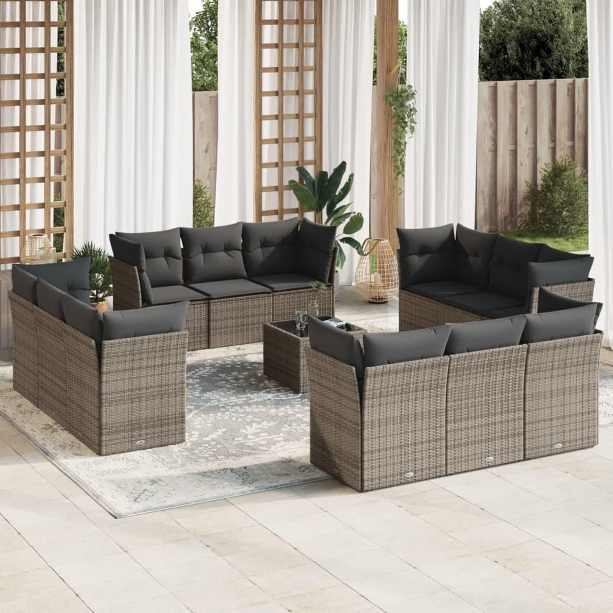 VIDAXL Salon de jardin avec coussins 13 pcs gris resine tressee