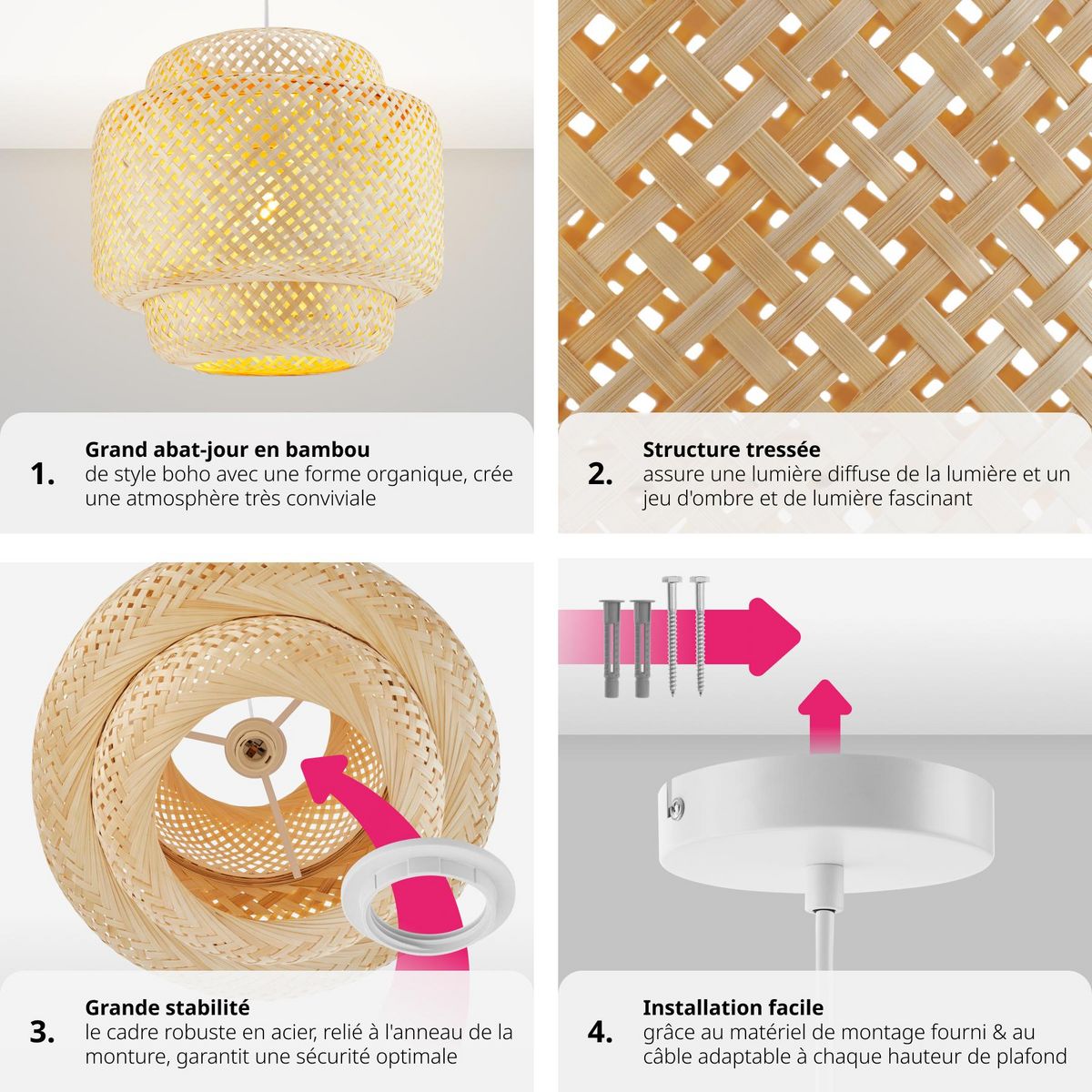 tectake Plafonnier style bohème marron