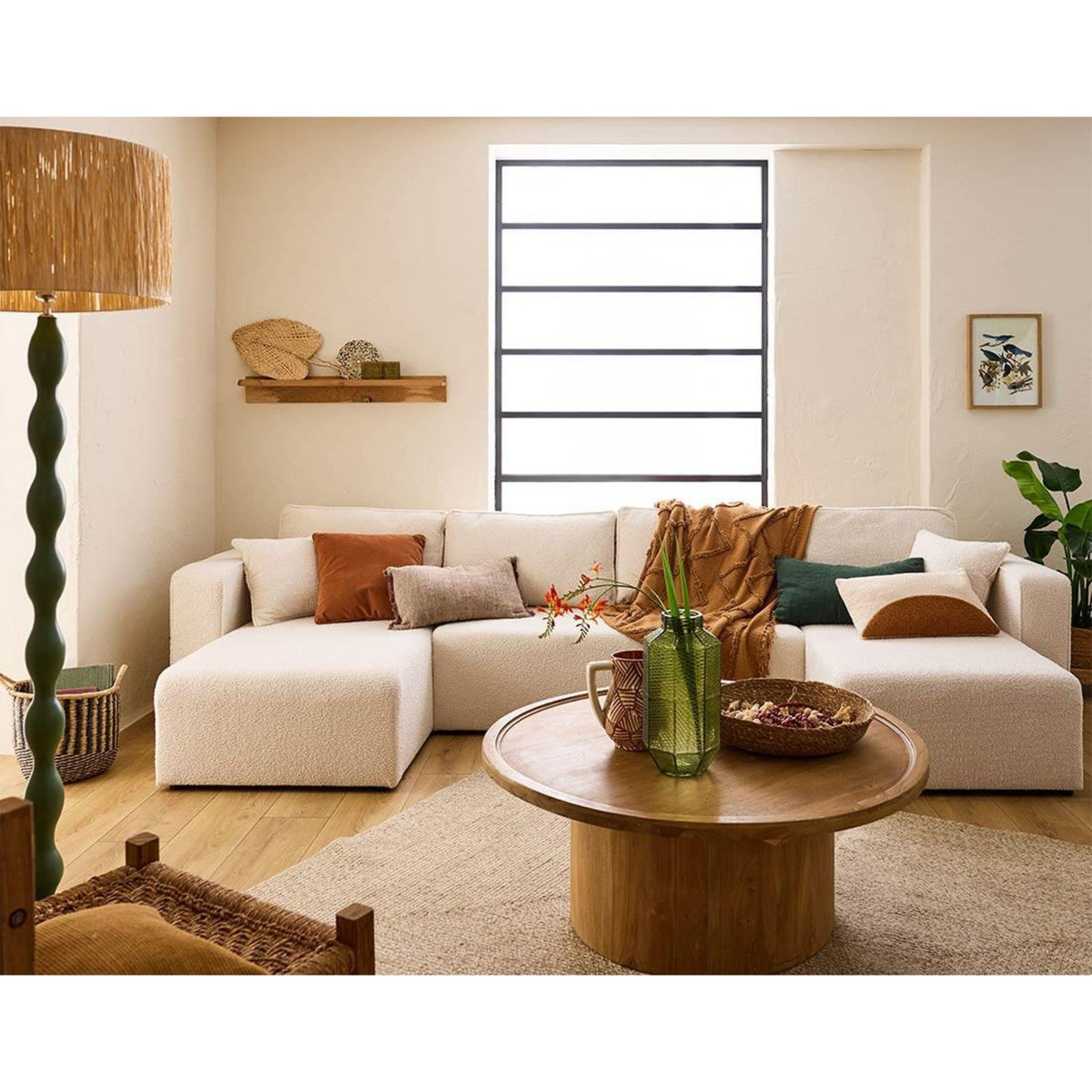 BEST MOBILIER Topaze - canapé panoramique en u - 7 places - convertible avec coffre - en tissu bouclette