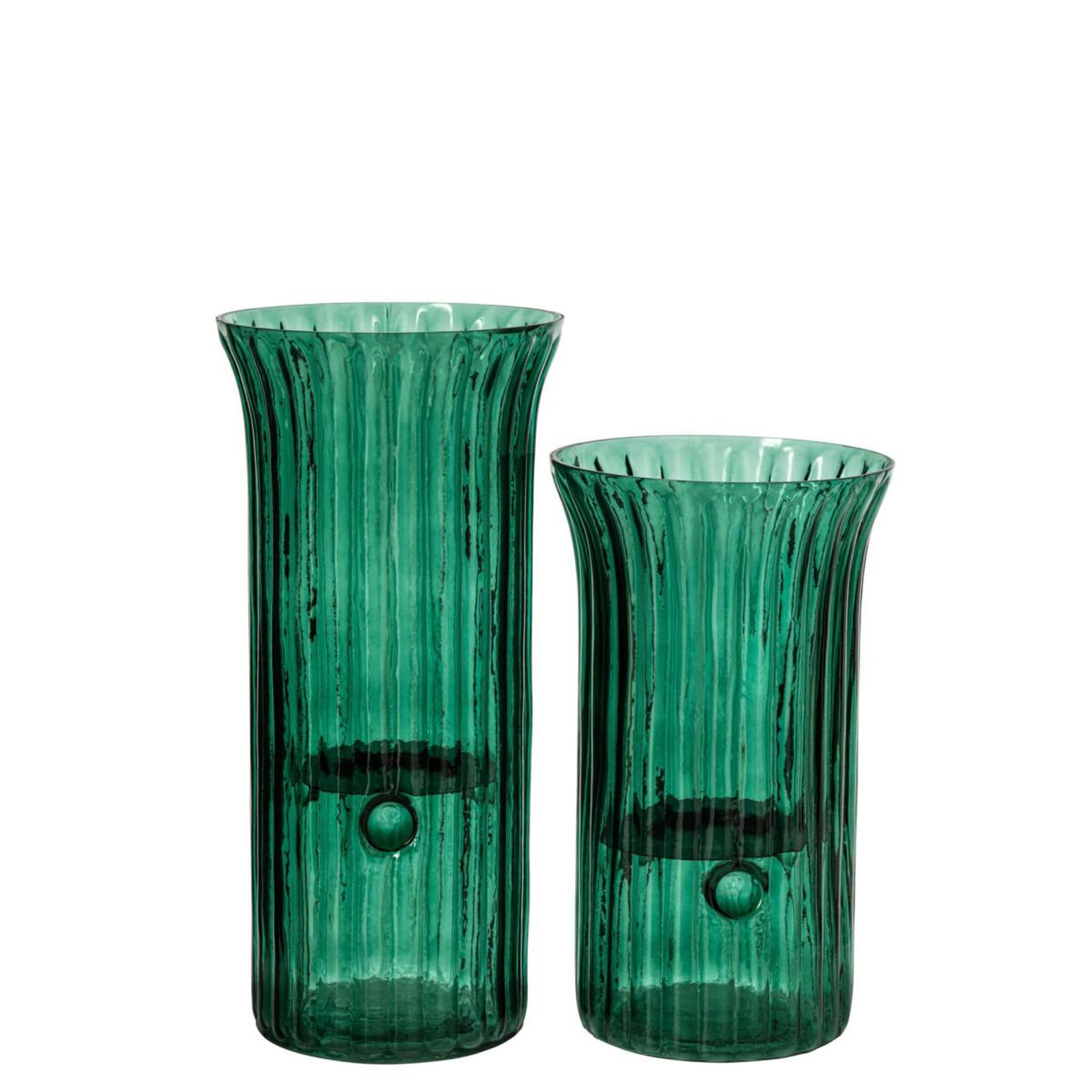 Voir la diapositive 3 : J-LINE Photophore strié en verre  quirin  32cm turquoise