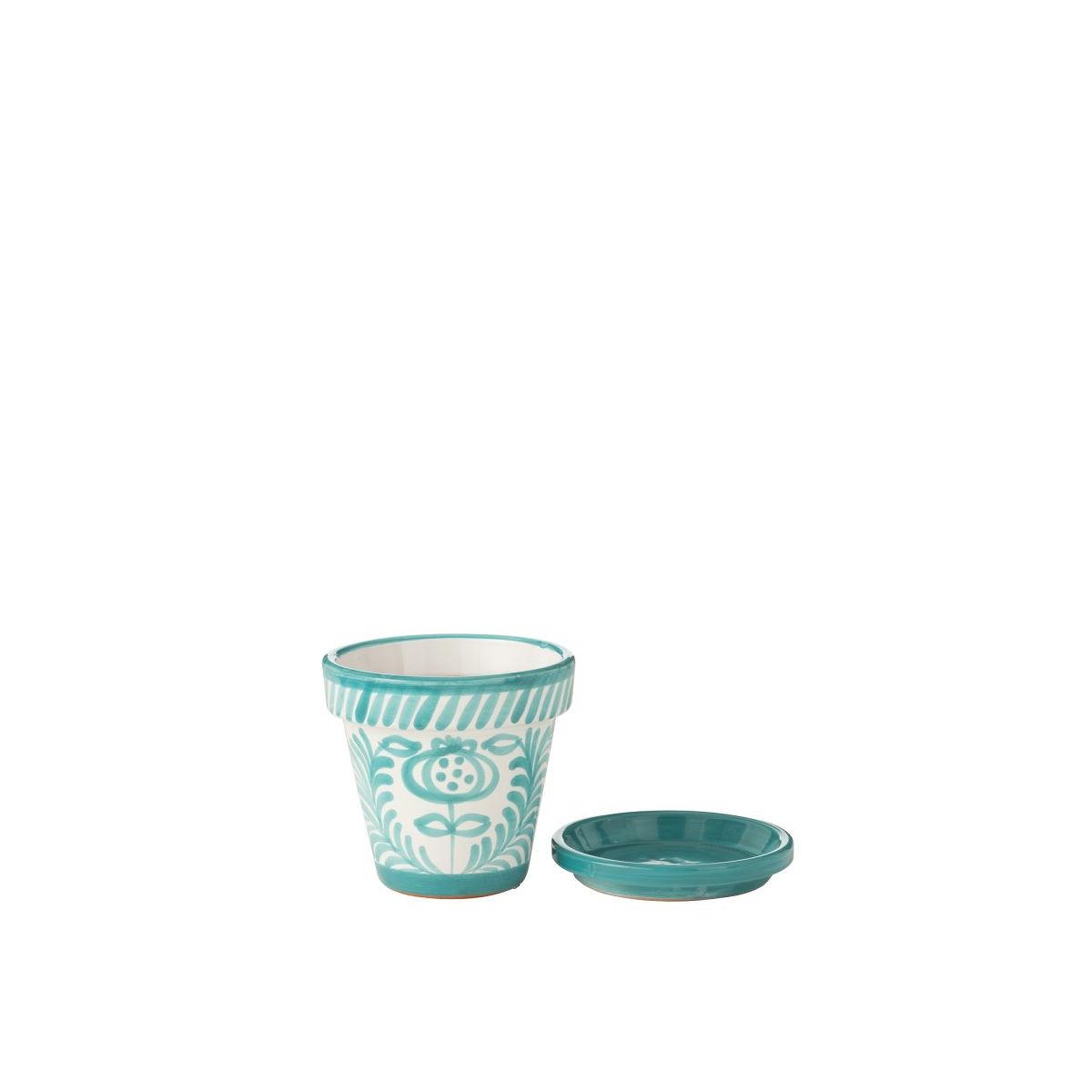 Voir la diapositive 2 : J-LINE Pot avec soucoupe en céramique  granada  21cm bleu aqua