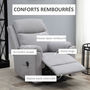 Voir la diapositive 5 : HOMCOM Fauteuil de relaxation électrique - fauteuil releveur inclinable avec repose-pied ajustable et télécommande - tissu aspect lin gris clair