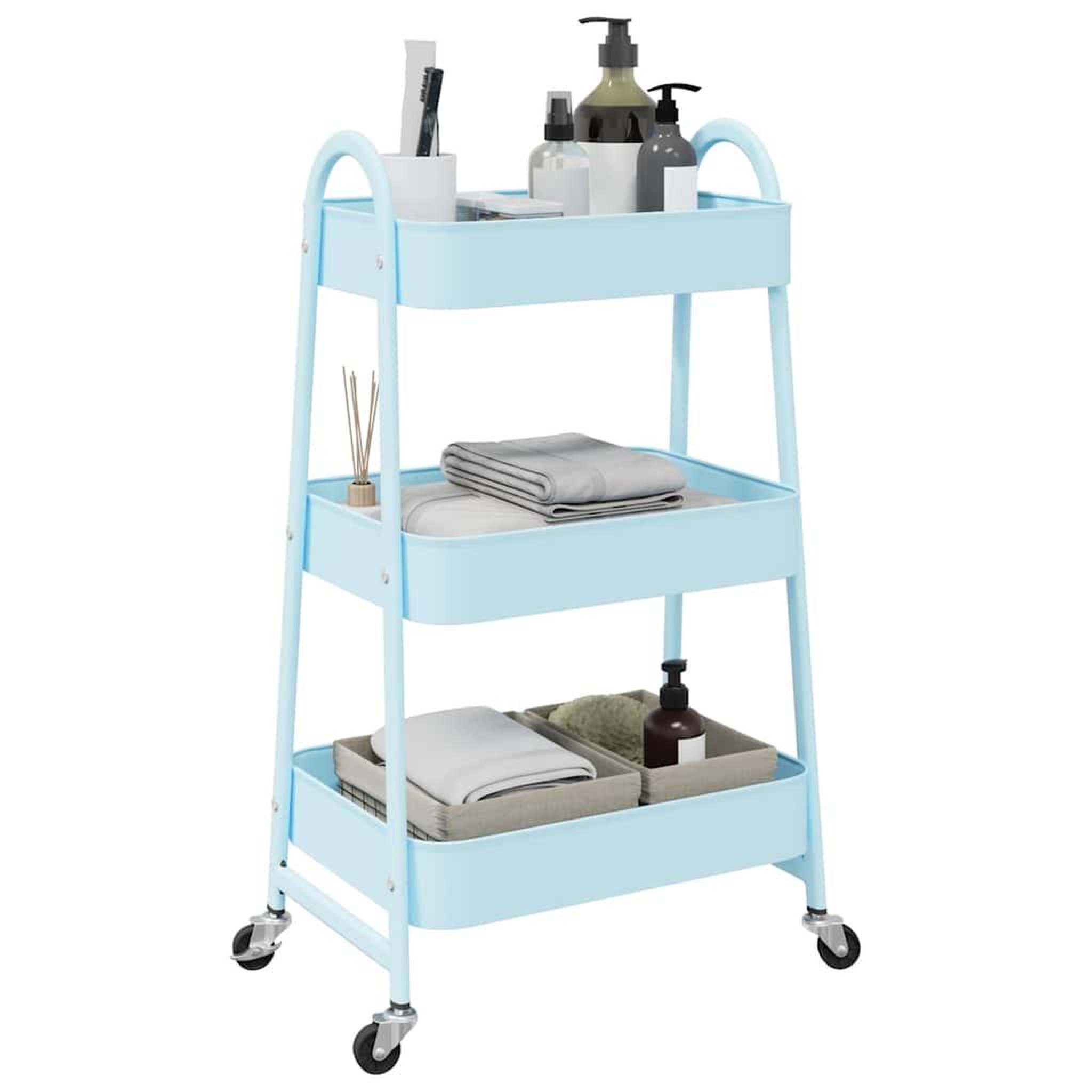 VIDAXL Chariot de rangement a 3 niveaux bleu 42x41,5x77 cm acier