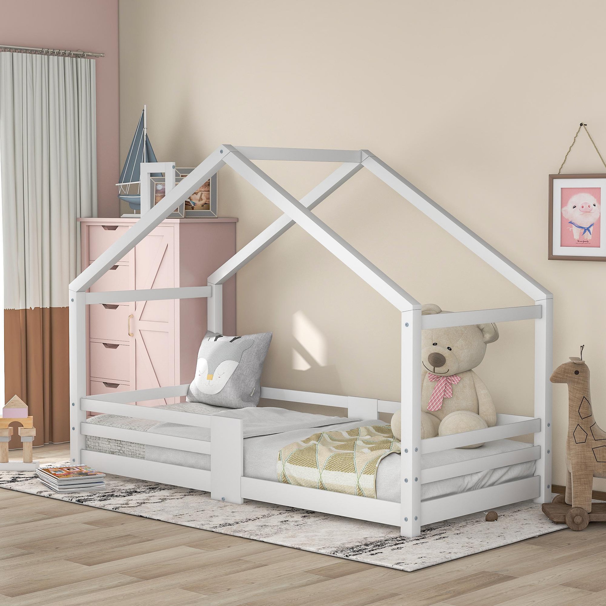 Voir la diapositive 2 : MERAX Lit cabane enfant 90 x 200 cm avec sommier
