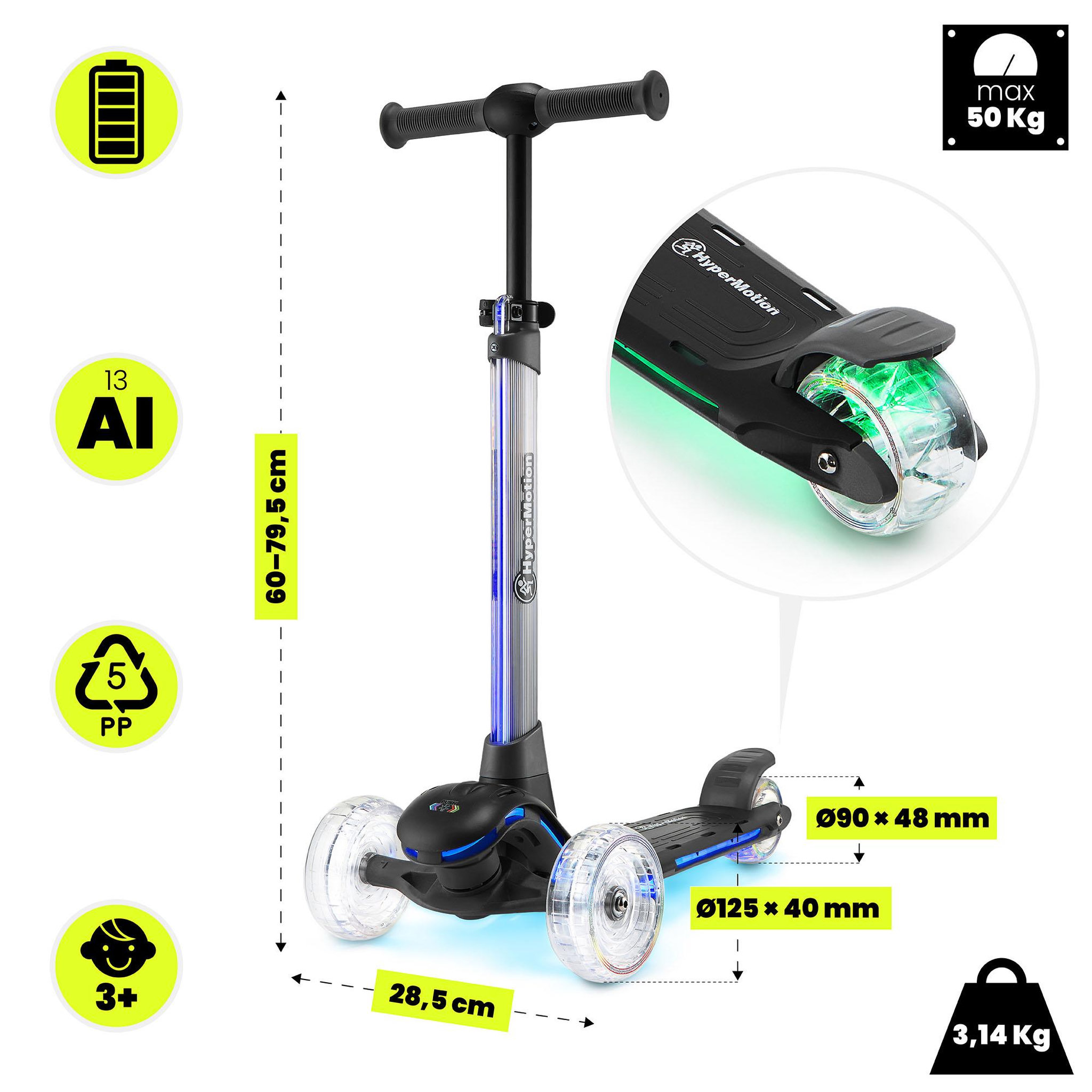 Voir la diapositive 4 : HYPERMOTION Trottinette 3 roues HyperMotion BECKY LED RGB noire pour enfants
