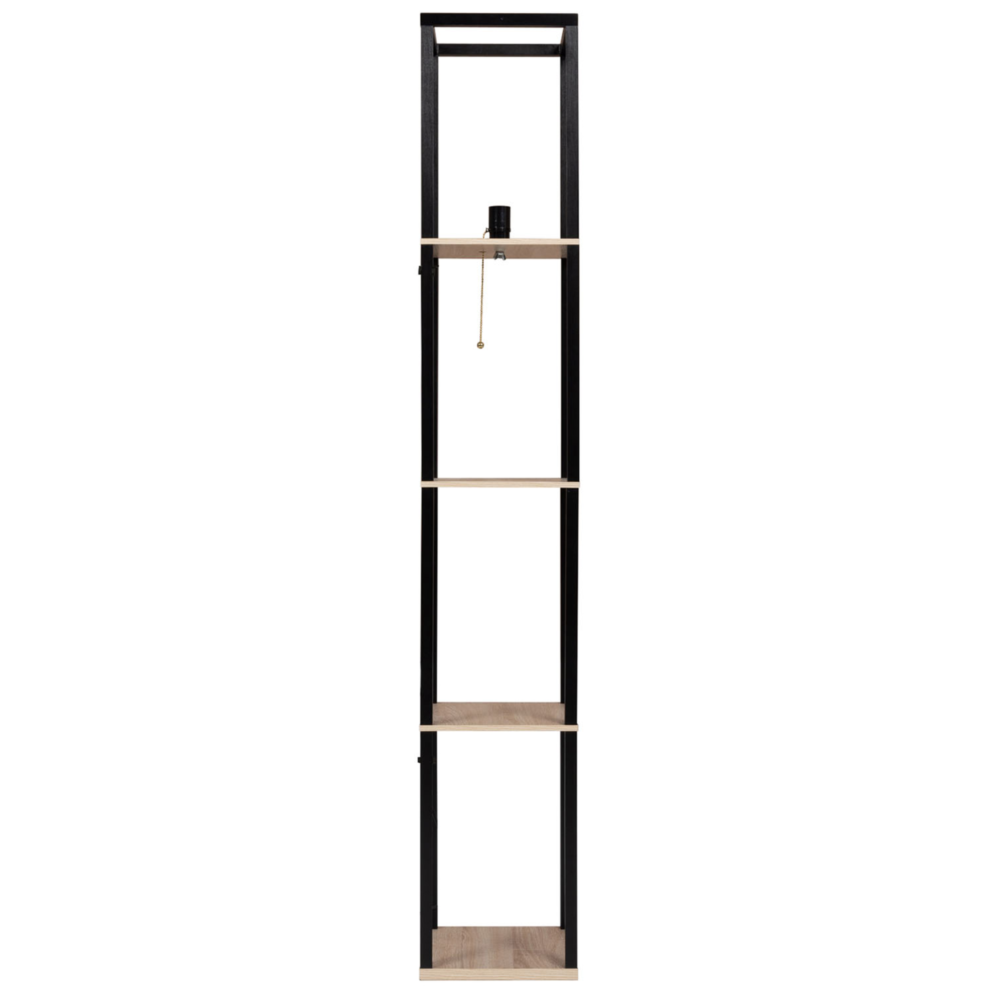 Voir la diapositive 4 : ID MARKET Lampadaire industriel en bois noir avec étagères en bois clair et abat-jour carré blanc