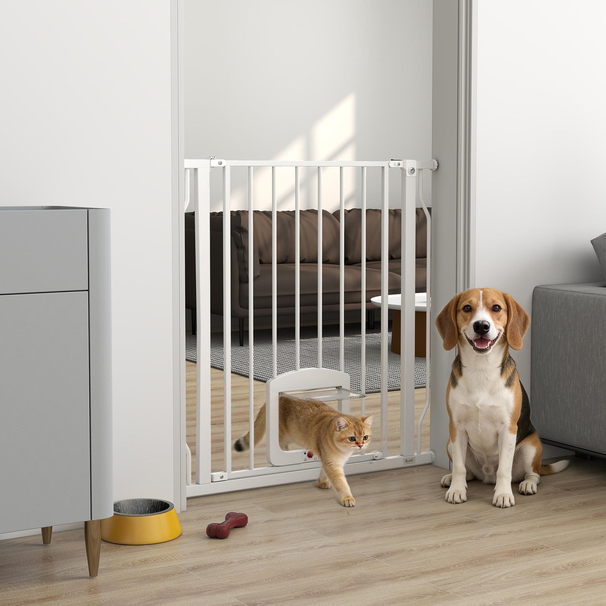 Voir la diapositive 2 : PAWHUT Barrière de sécurité chien extensible 75-85 cm fixation par pression sans percer h.76 cm blanc
