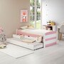 IDIMEX Lit gigogne JESSY lit enfant fonctionnel avec tiroir-lit et rangement 3 tiroirs, couchage 90x190 cm, en pin massif lasuré blanc/rose