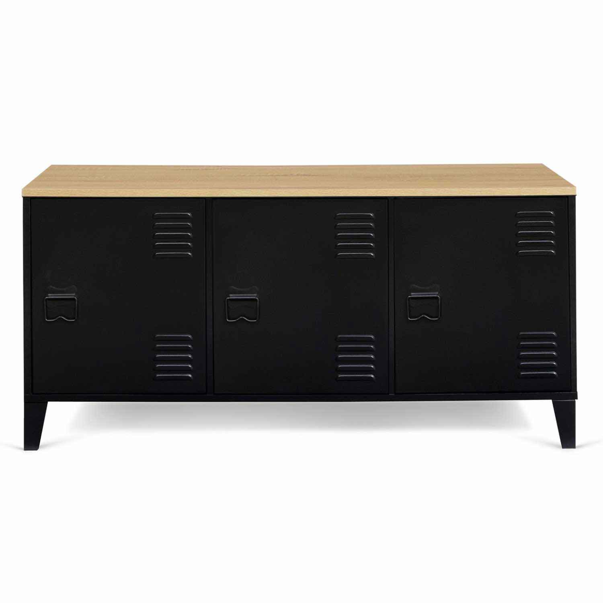 Voir la diapositive 3 : ID MARKET Buffet bas 113 cm ester 3 portes métal noir plateau bois design industriel