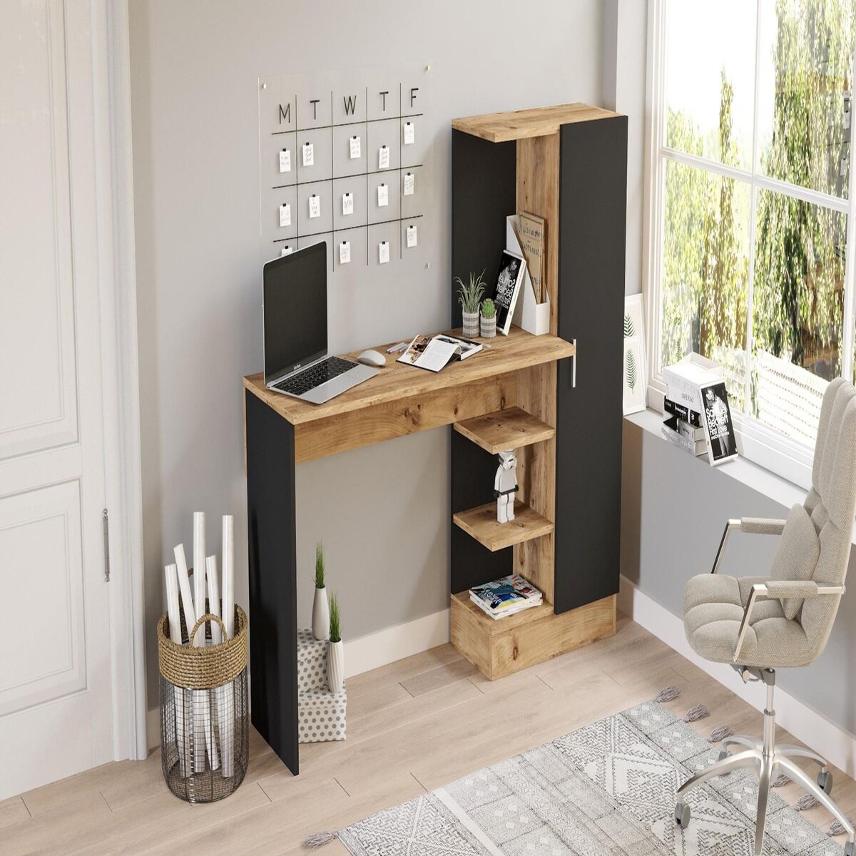 Habitat et Jardin Bureau en bois  CT2  - 152 x 40 x 120 cm - Pin atlantique Noir
