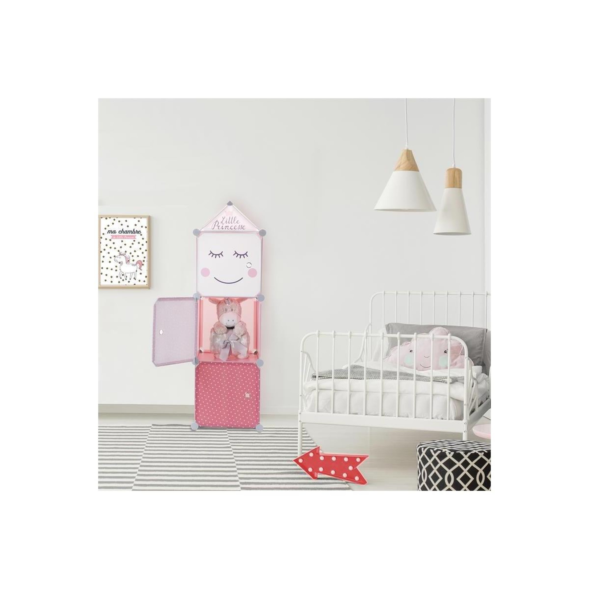 Voir la diapositive 3 : HOME DECO KIDS Lot de 3 cubes modulables  rangement  110cm rose